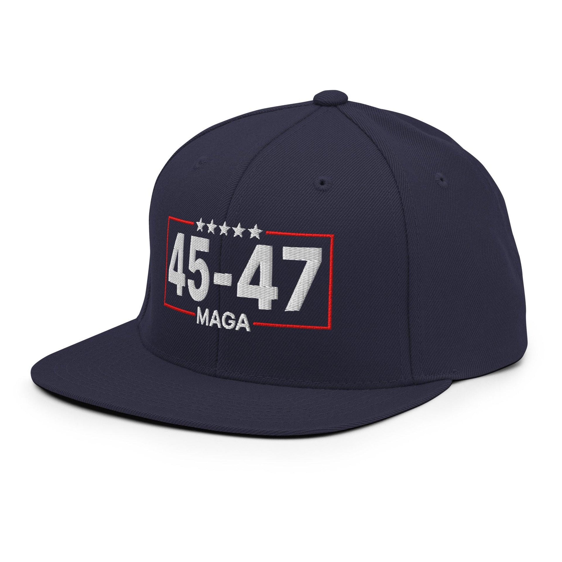 Trump 45-47 MAGA Embroidered Flat Bill Brim Snapback Hat Capital Crowns Conservative LADs Snapback Hats