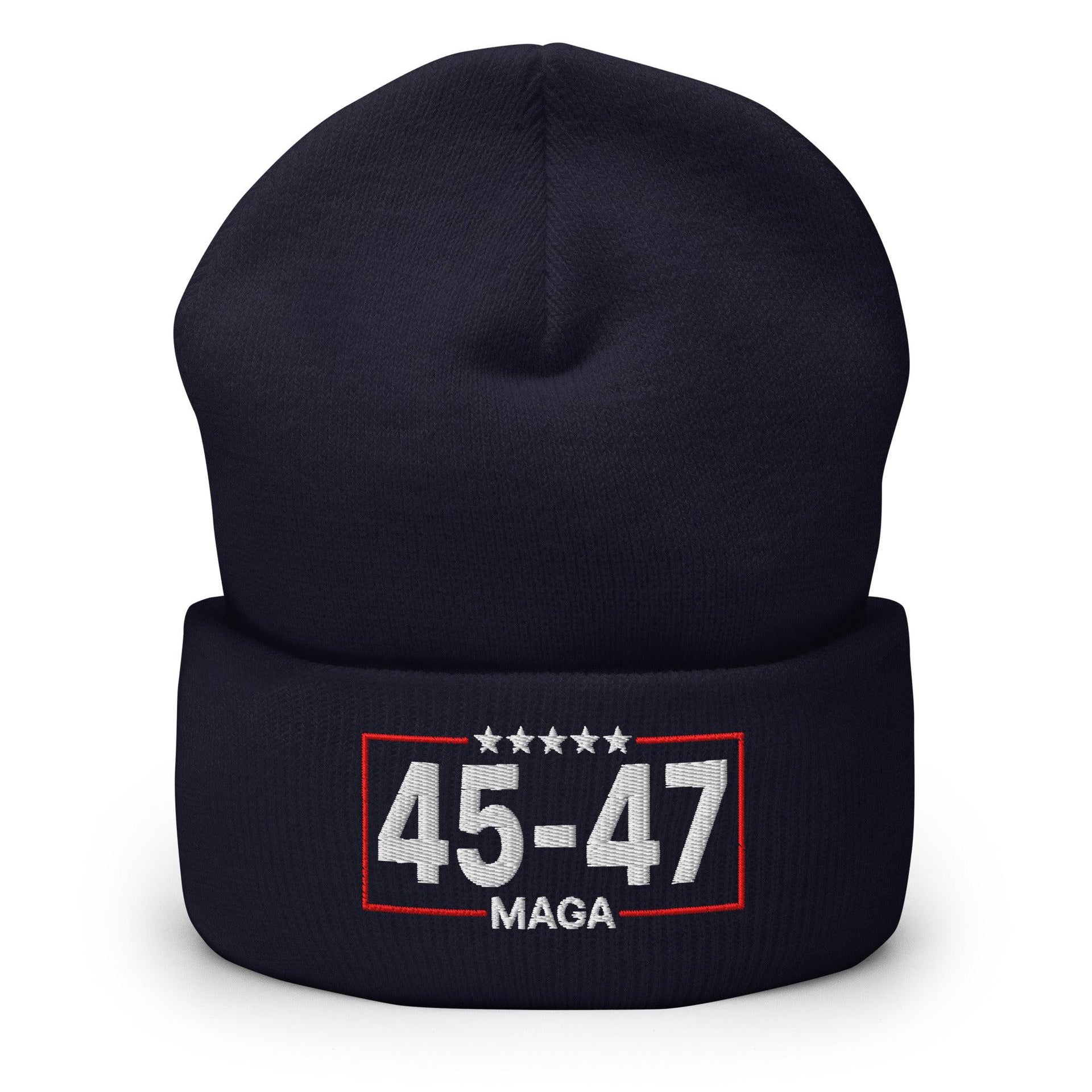 Trump 45-47 MAGA Embroidered Knit Cuffed Beanie Navy Beanies Capital Crowns Conservative LADs