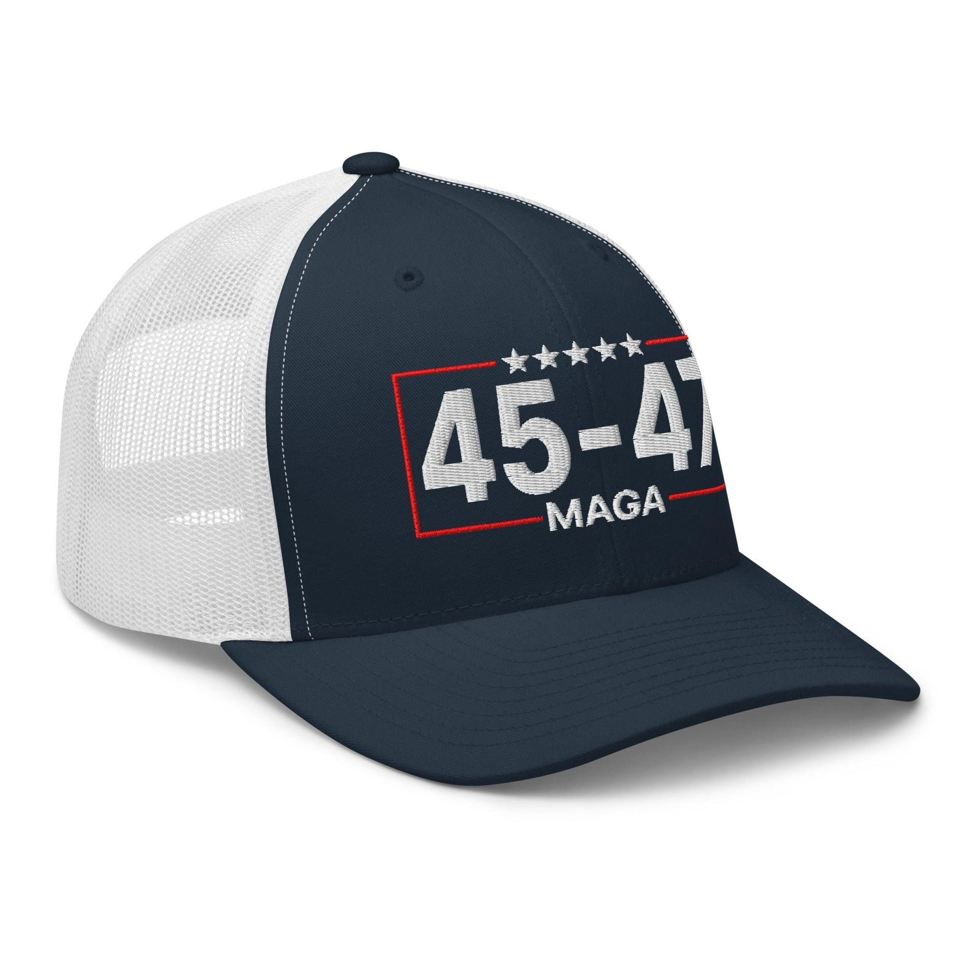 Trump 45-47 MAGA Embroidered Mesh Trucker Hat Capital Crowns Conservative LADs Trucker Hats