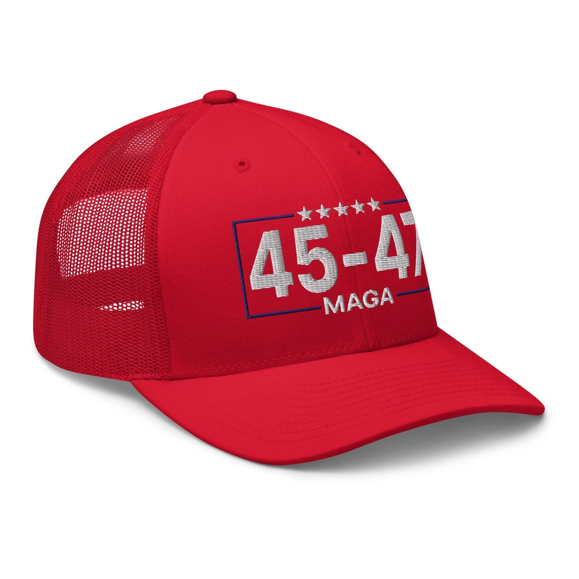 Trump 45-47 MAGA Embroidered Mesh Trucker Hat Capital Crowns Conservative LADs Trucker Hats