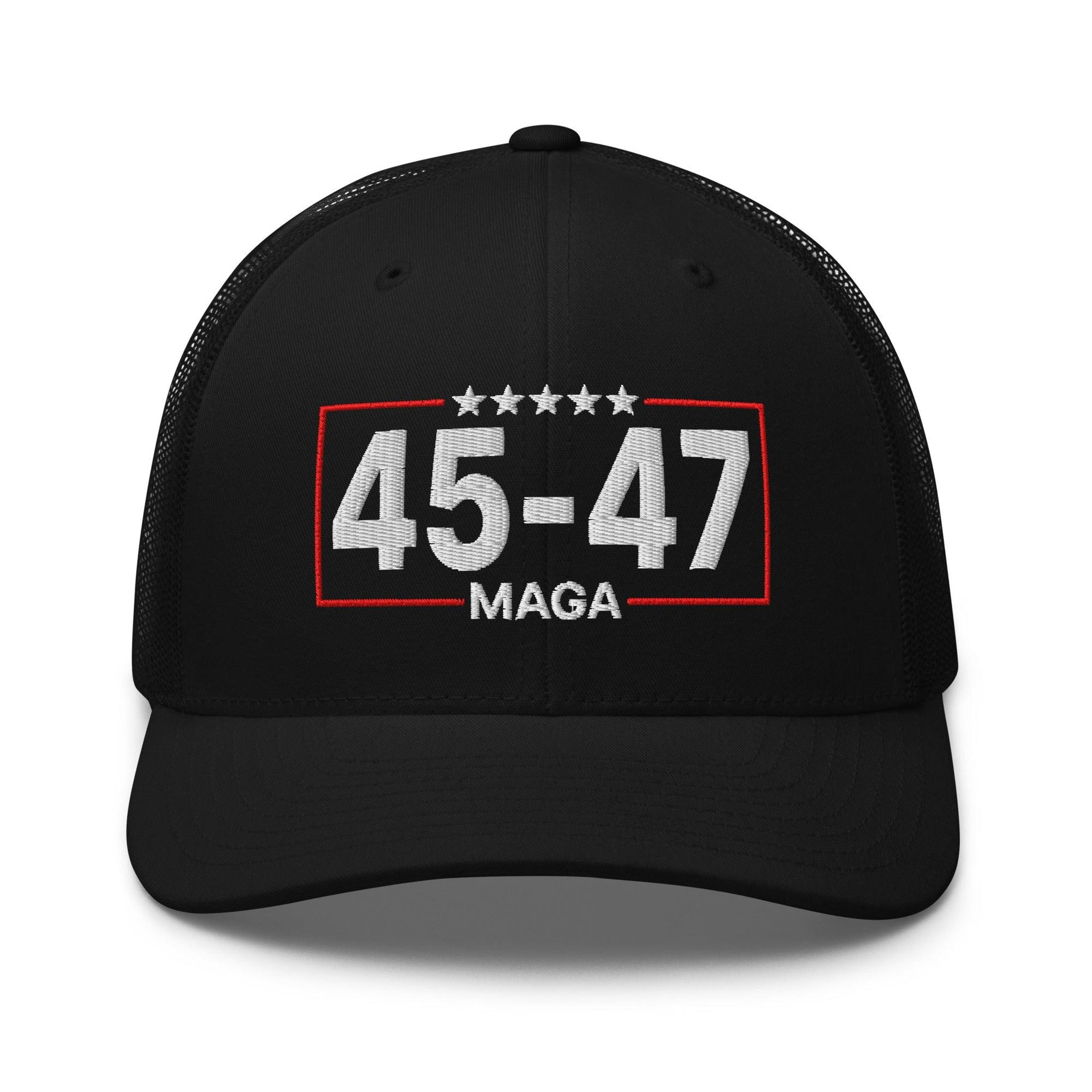 Trump 45-47 MAGA Embroidered Mesh Trucker Hat Black Capital Crowns Conservative LADs Trucker Hats