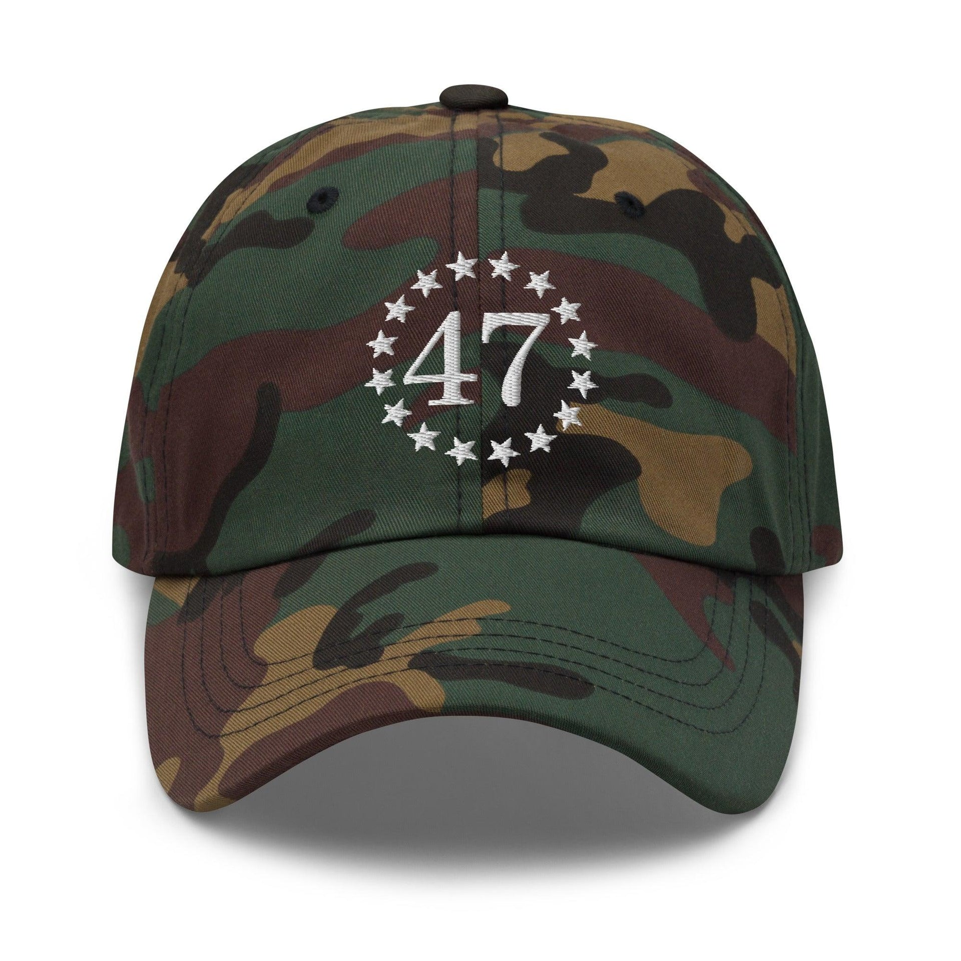 Trump 47 Embroidered Dad Hat Green Camo Capital Crowns Conservative Dad Hats LADs Trump