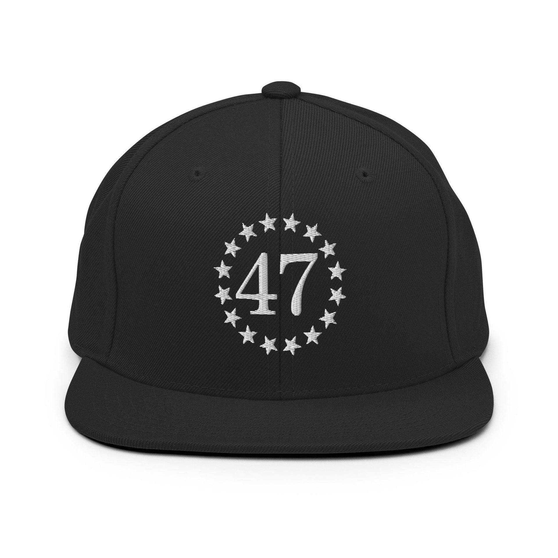 Trump 47 Embroidered Flat Bill Brim Snapback Hat Black Capital Crowns Conservative LADs Snapback Hats Trump