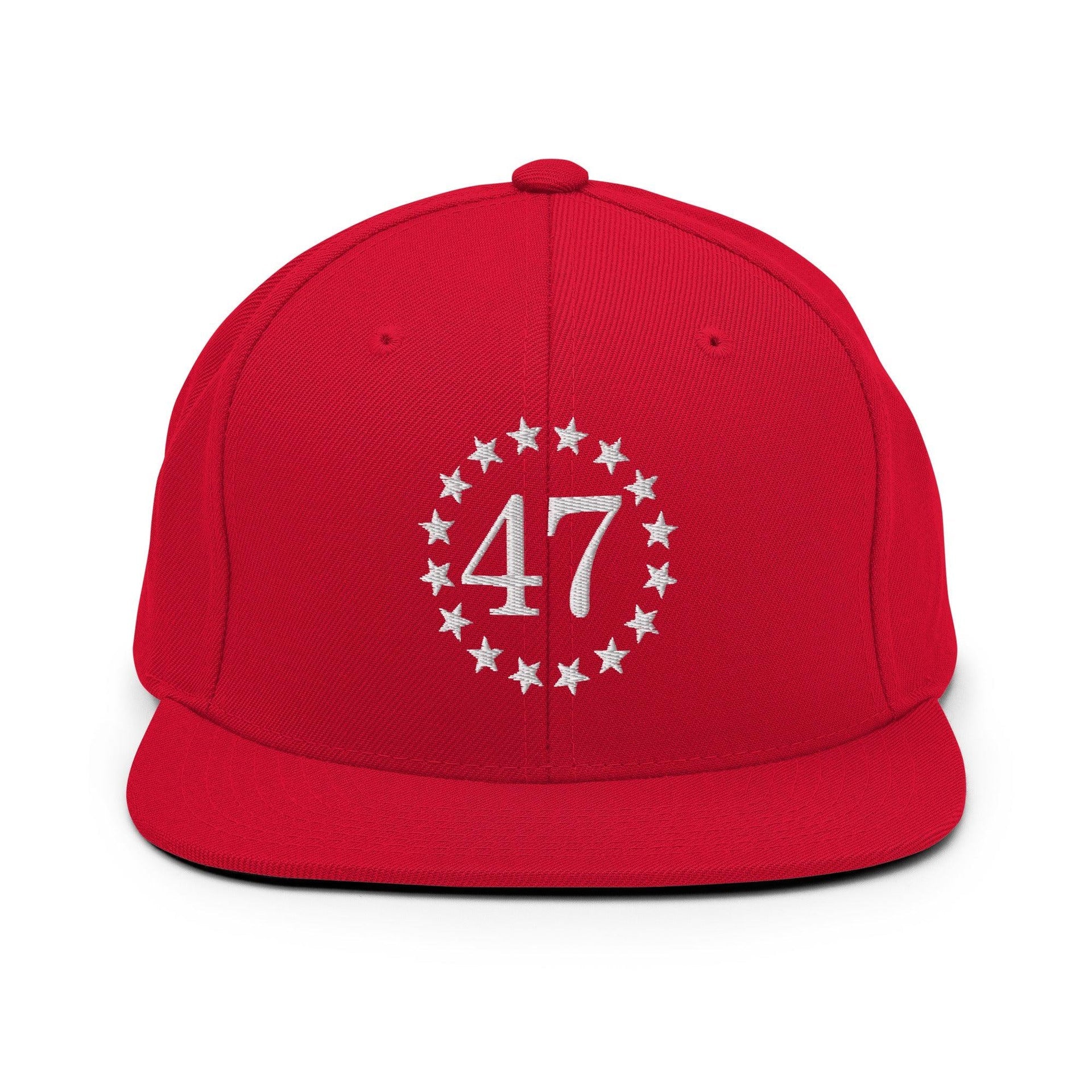 Trump 47 Embroidered Flat Bill Brim Snapback Hat Red Capital Crowns Conservative LADs Snapback Hats Trump