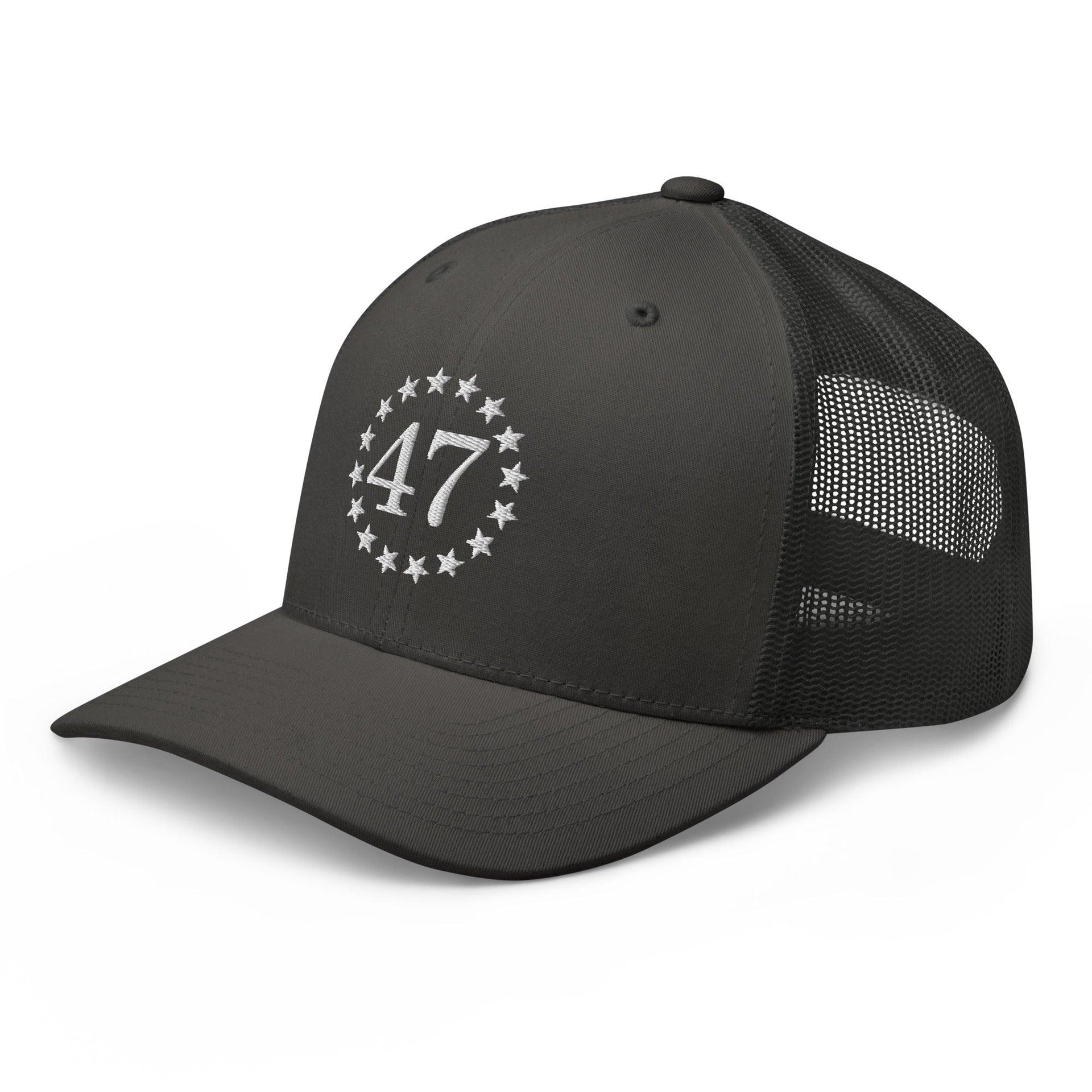 Trump 47 Embroidered Mesh Trucker Hat Capital Crowns Conservative LADs Trucker Hats Trump