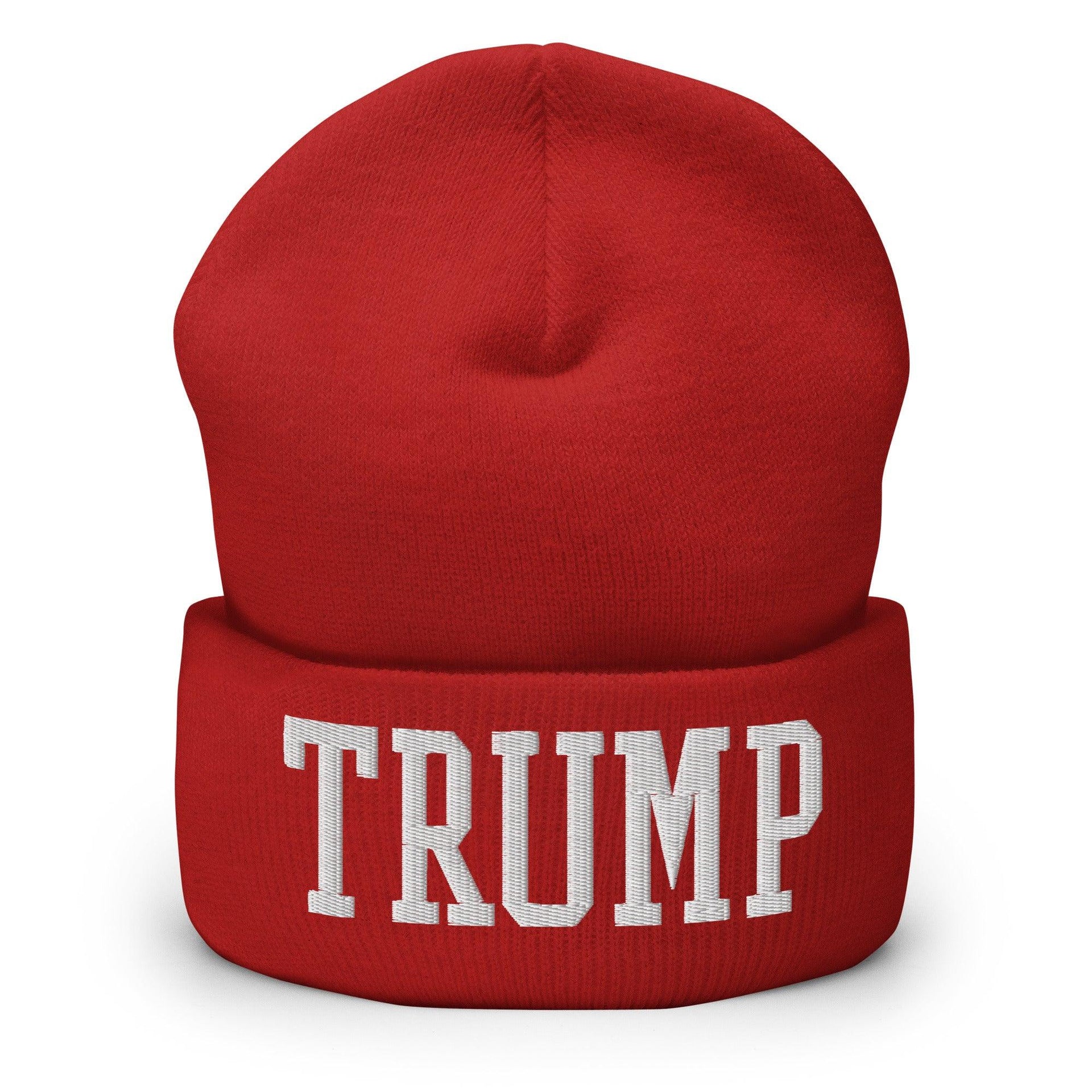 Trump Embroidered Knit Cuffed Beanie Red Beanies Capital Crowns Conservative LADs