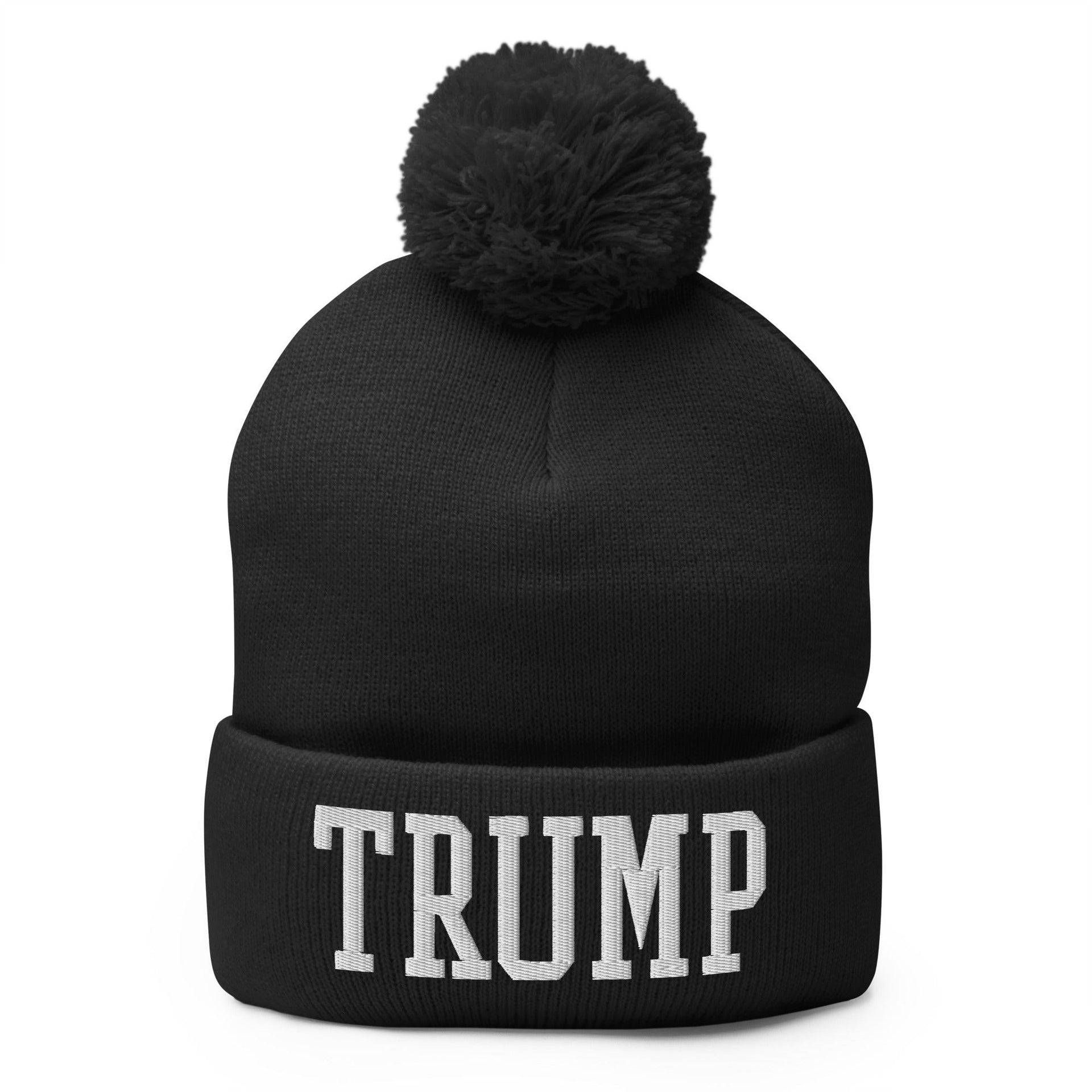 Trump Embroidered Knit Pom Pom Beanie Black Beanies Capital Crowns Conservative LADs