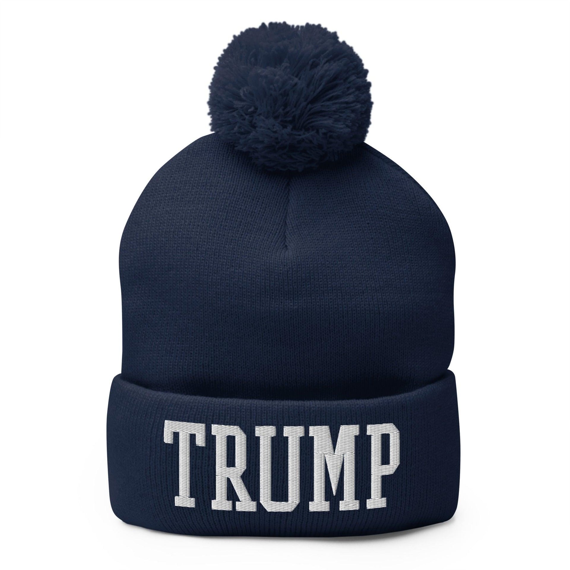 Trump Embroidered Knit Pom Pom Beanie Navy Beanies Capital Crowns Conservative LADs