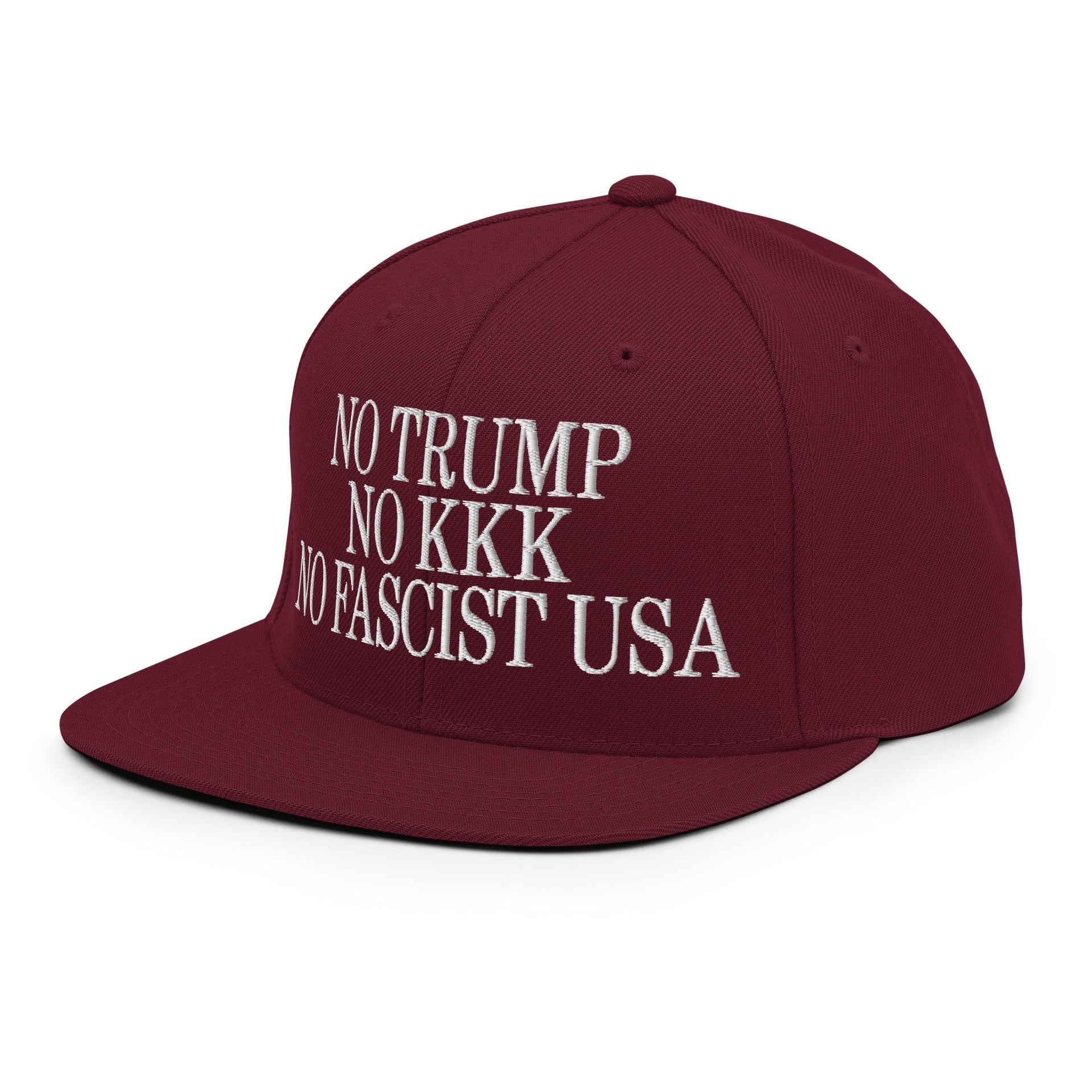 No Trump, No KKK, No Fascist USA Embroidered Flat Brim Bill Snapback Hat Capital Crowns LADs Liberal Snapback Hats