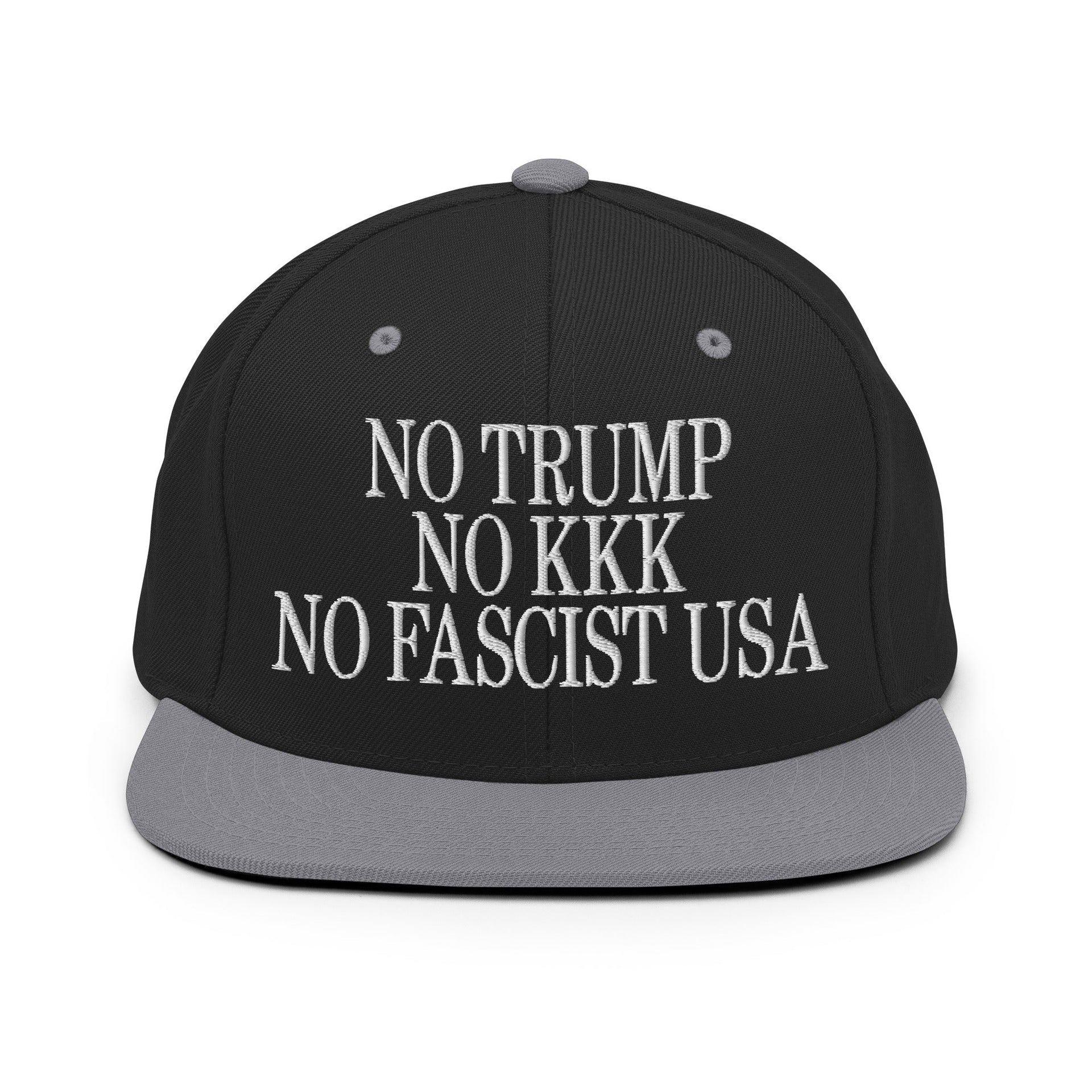 No Trump, No KKK, No Fascist USA Embroidered Flat Brim Bill Snapback Hat Black Silver Capital Crowns LADs Liberal Snapback Hats