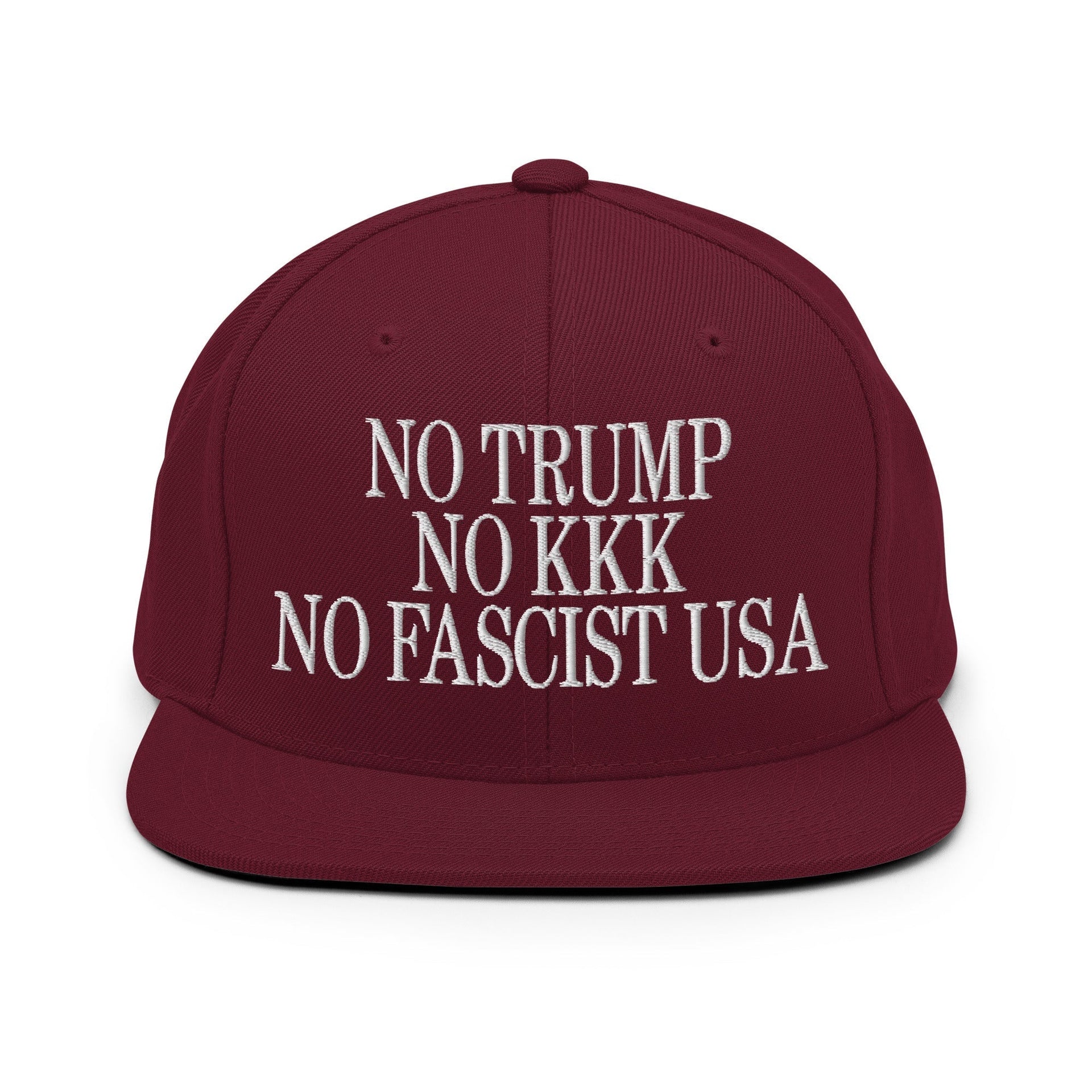 No Trump, No KKK, No Fascist USA Embroidered Flat Brim Bill Snapback Hat Maroon Capital Crowns LADs Liberal Snapback Hats