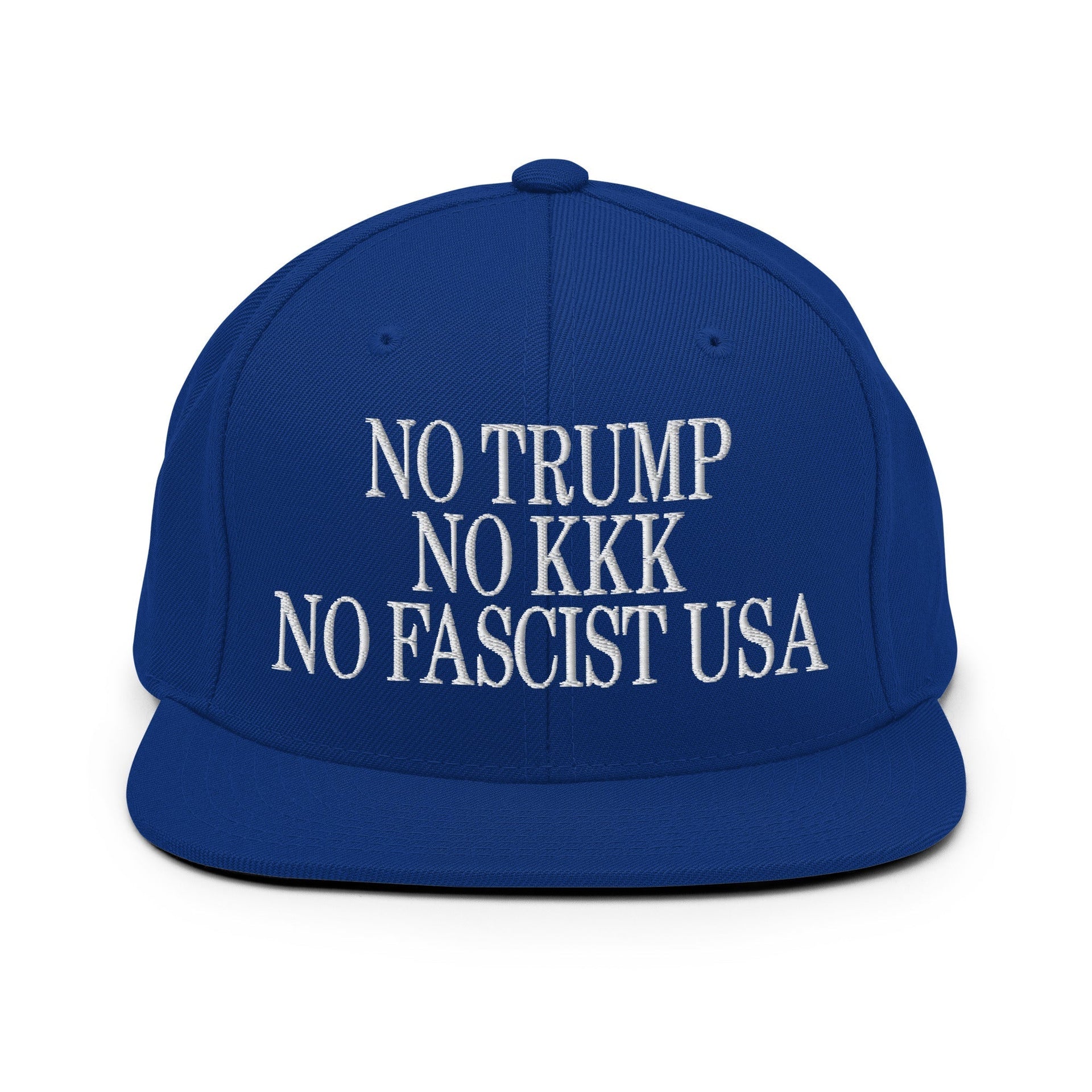 No Trump, No KKK, No Fascist USA Embroidered Flat Brim Bill Snapback Hat Royal Blue Capital Crowns LADs Liberal Snapback Hats