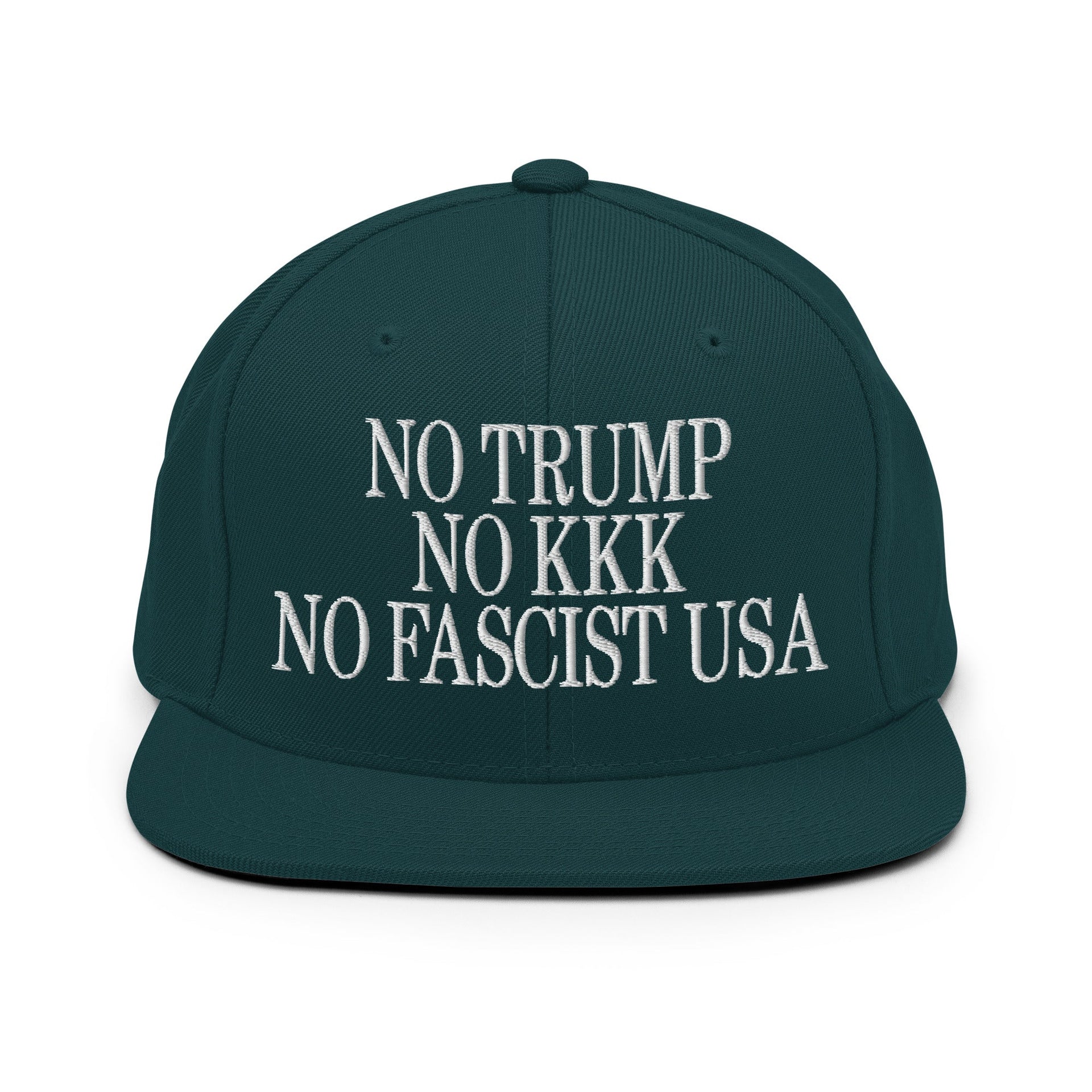 No Trump, No KKK, No Fascist USA Embroidered Flat Brim Bill Snapback Hat Spruce Capital Crowns LADs Liberal Snapback Hats