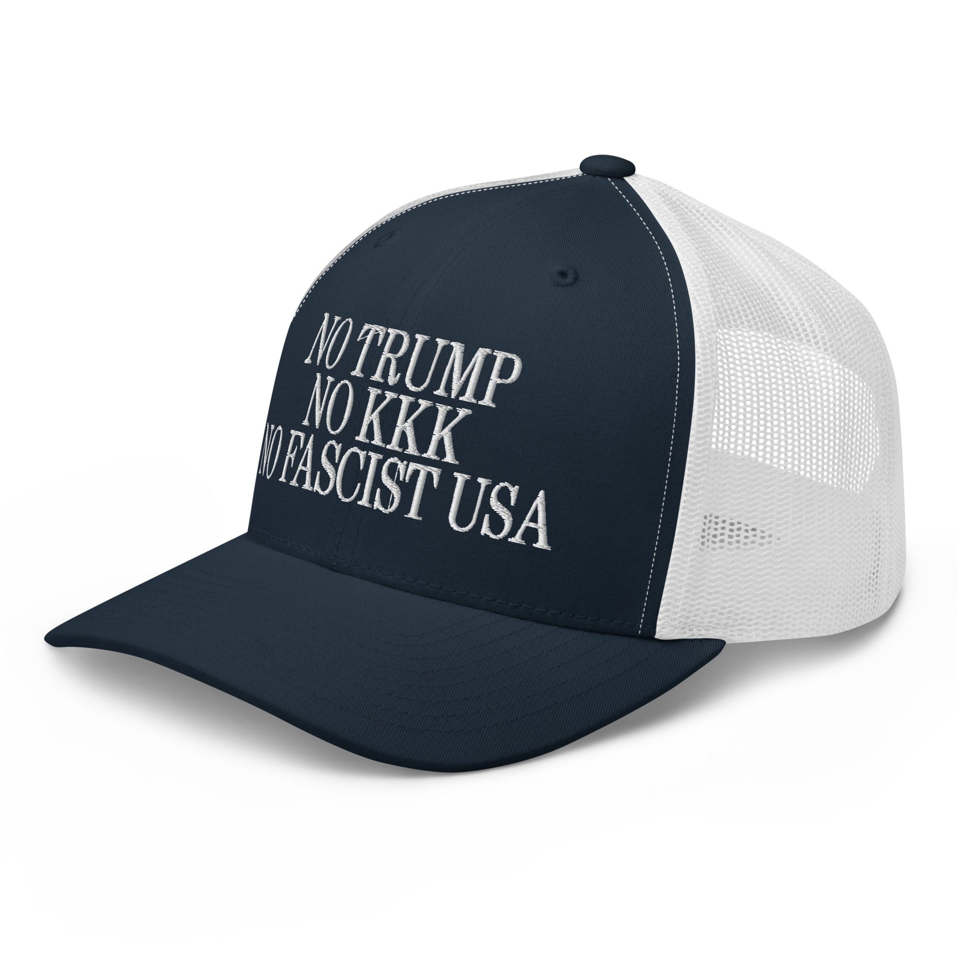 No Trump, No KKK, No Fascist USA Embroidered Retro Mesh Trucker Hat Capital Crowns LADs Liberal Trucker Hats