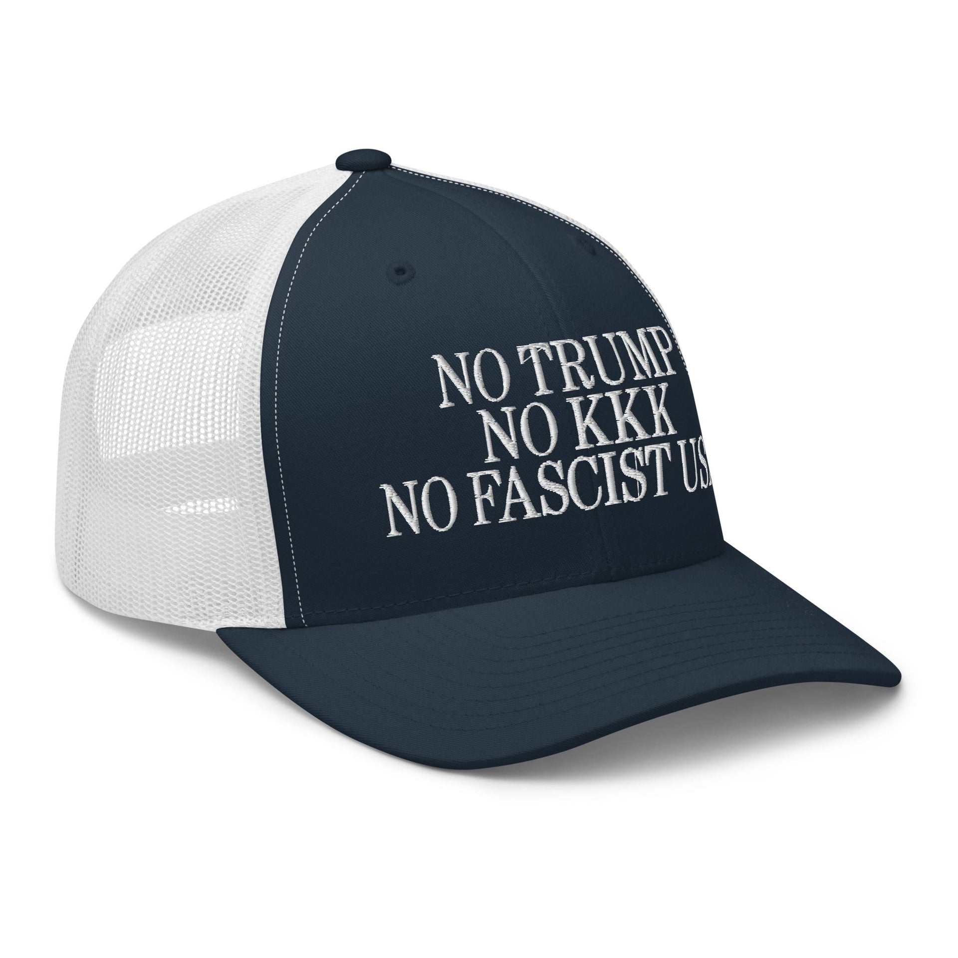 No Trump, No KKK, No Fascist USA Embroidered Retro Mesh Trucker Hat Capital Crowns LADs Liberal Trucker Hats