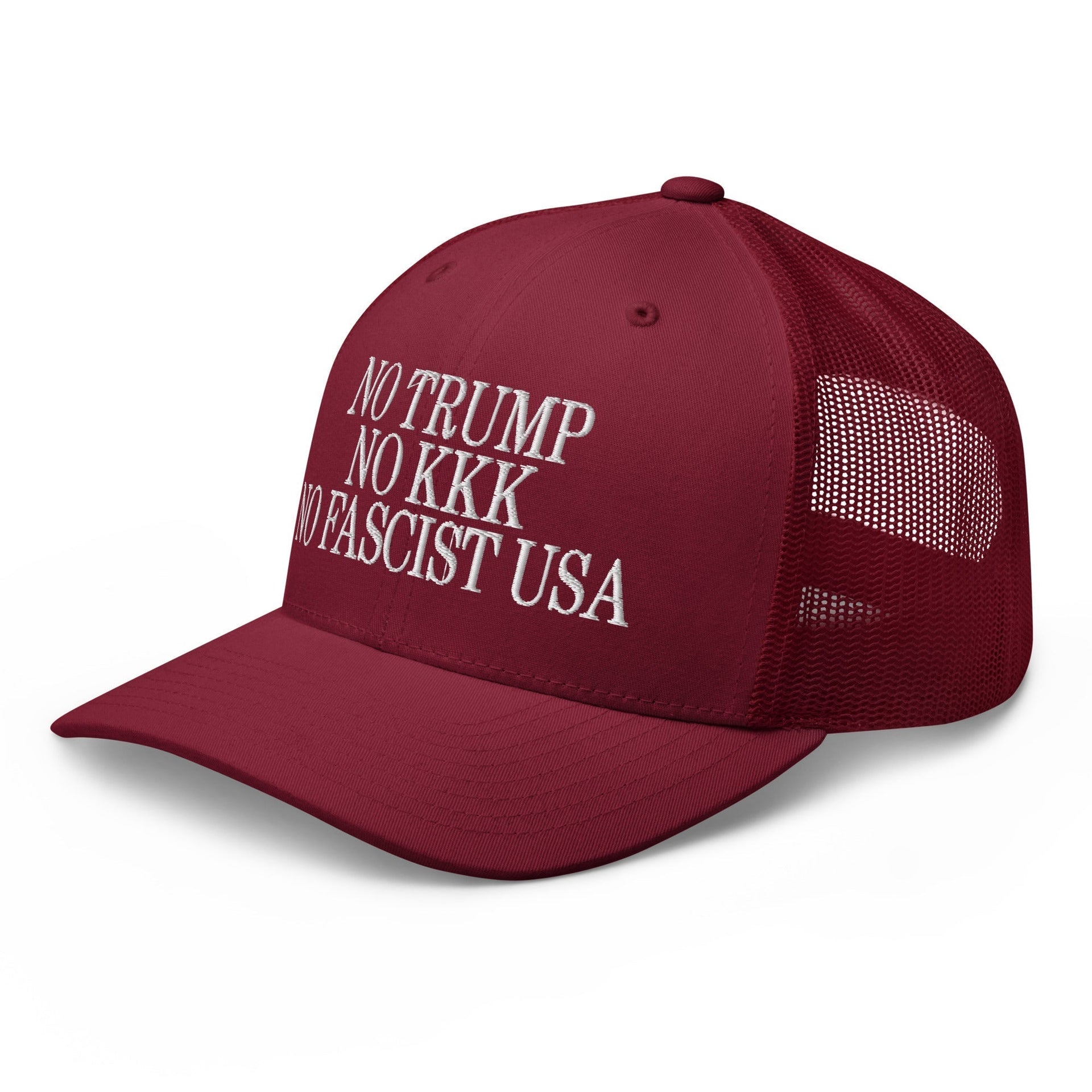 No Trump, No KKK, No Fascist USA Embroidered Retro Mesh Trucker Hat Capital Crowns LADs Liberal Trucker Hats