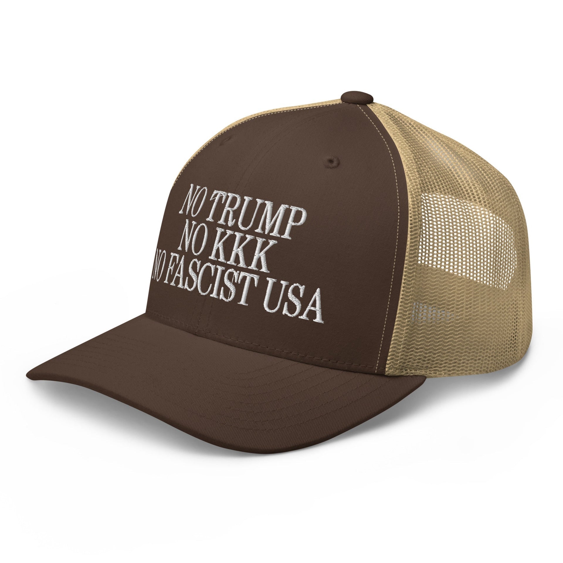 No Trump, No KKK, No Fascist USA Embroidered Retro Mesh Trucker Hat Capital Crowns LADs Liberal Trucker Hats