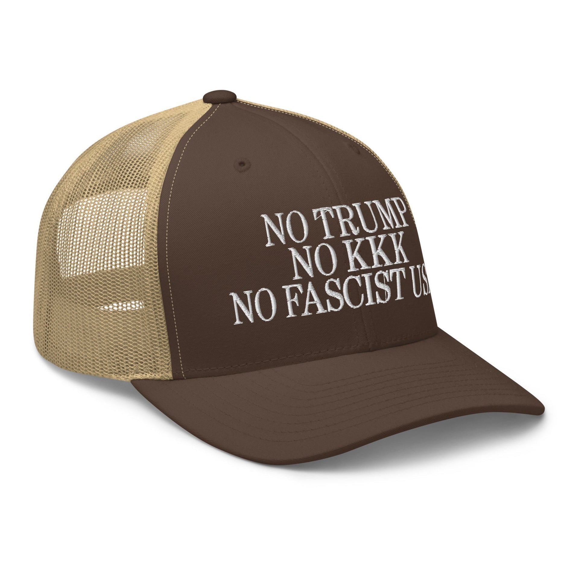 No Trump, No KKK, No Fascist USA Embroidered Retro Mesh Trucker Hat Capital Crowns LADs Liberal Trucker Hats