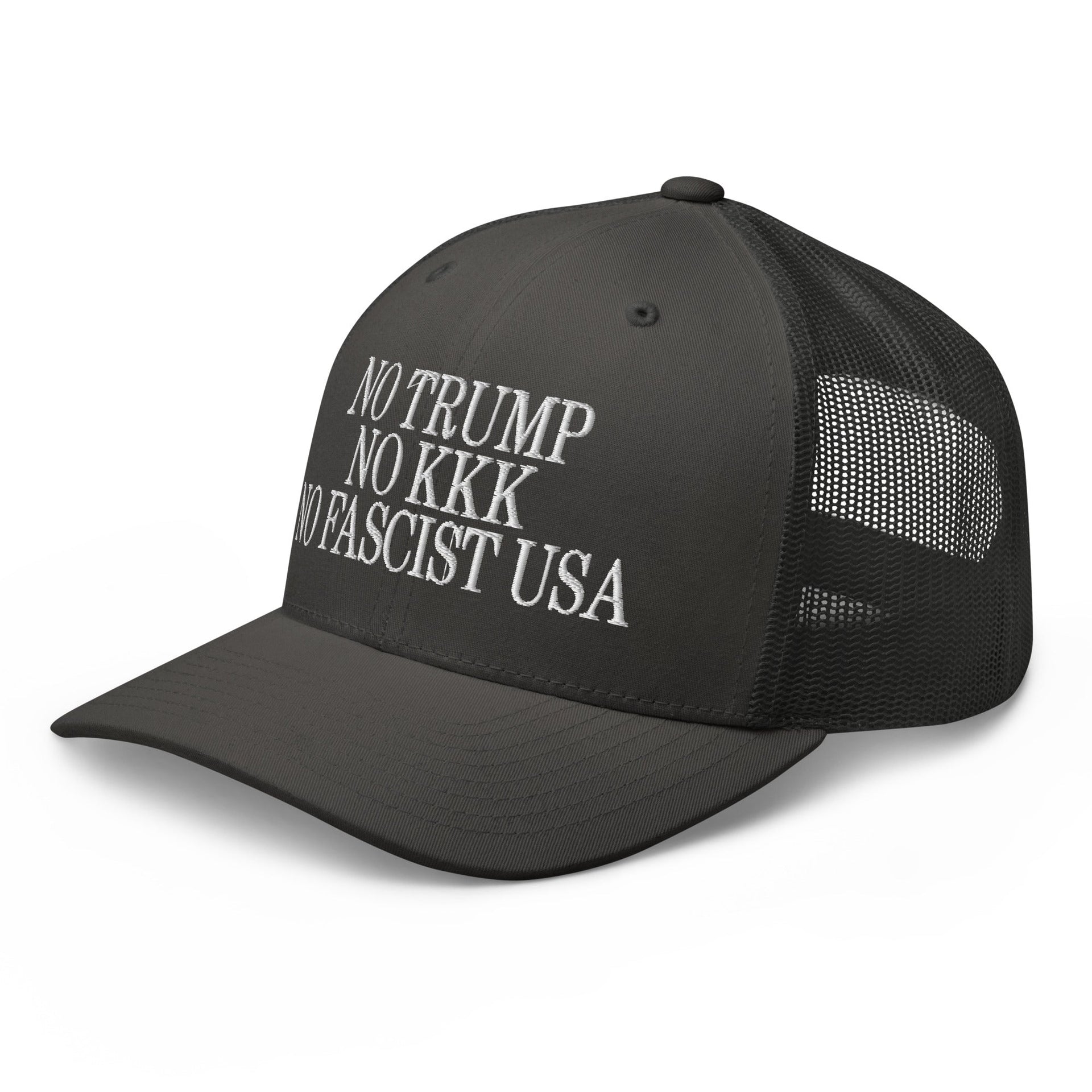 No Trump, No KKK, No Fascist USA Embroidered Retro Mesh Trucker Hat Capital Crowns LADs Liberal Trucker Hats