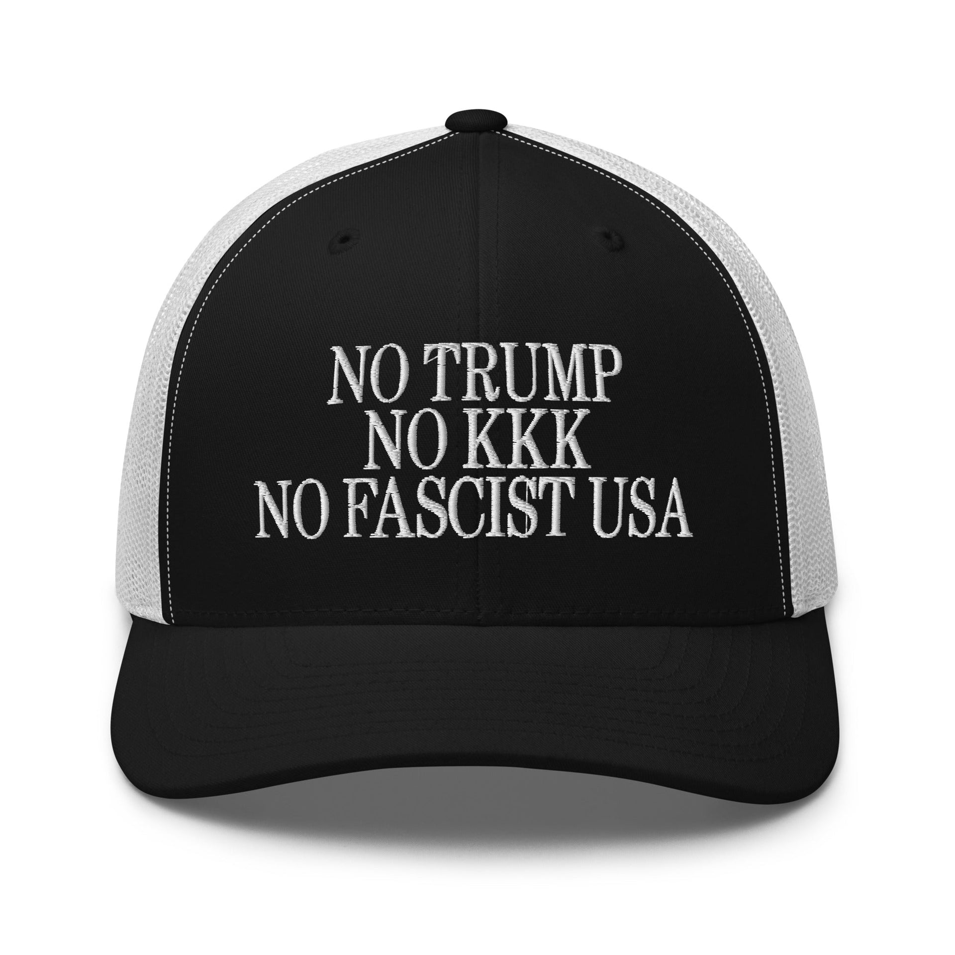 No Trump, No KKK, No Fascist USA Embroidered Retro Mesh Trucker Hat Black White Capital Crowns LADs Liberal Trucker Hats