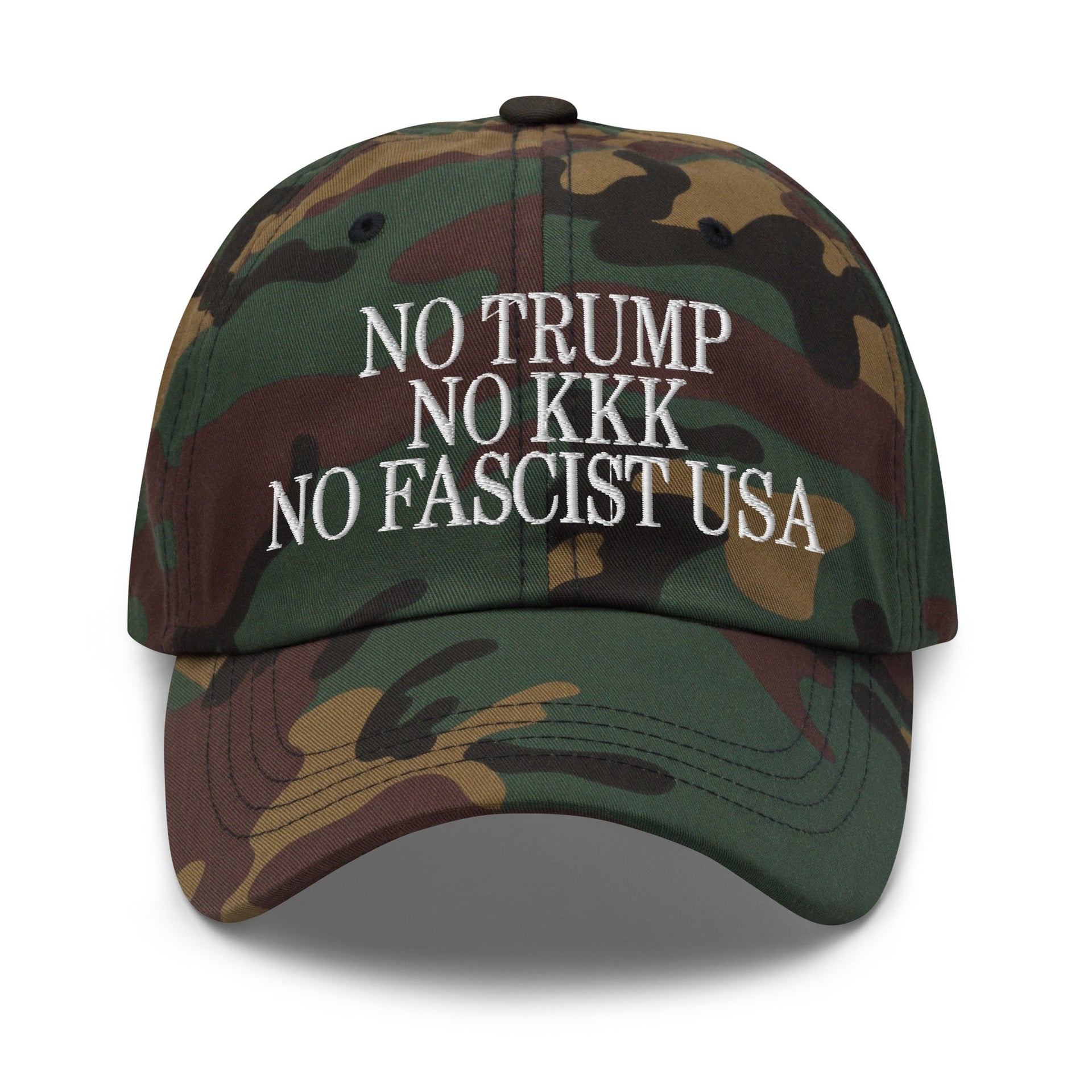 No Trump, No KKK, No Fascist USA Embroidered Unstructured Dad Hat Green Camo Capital Crowns Dad Hats LADs Liberal