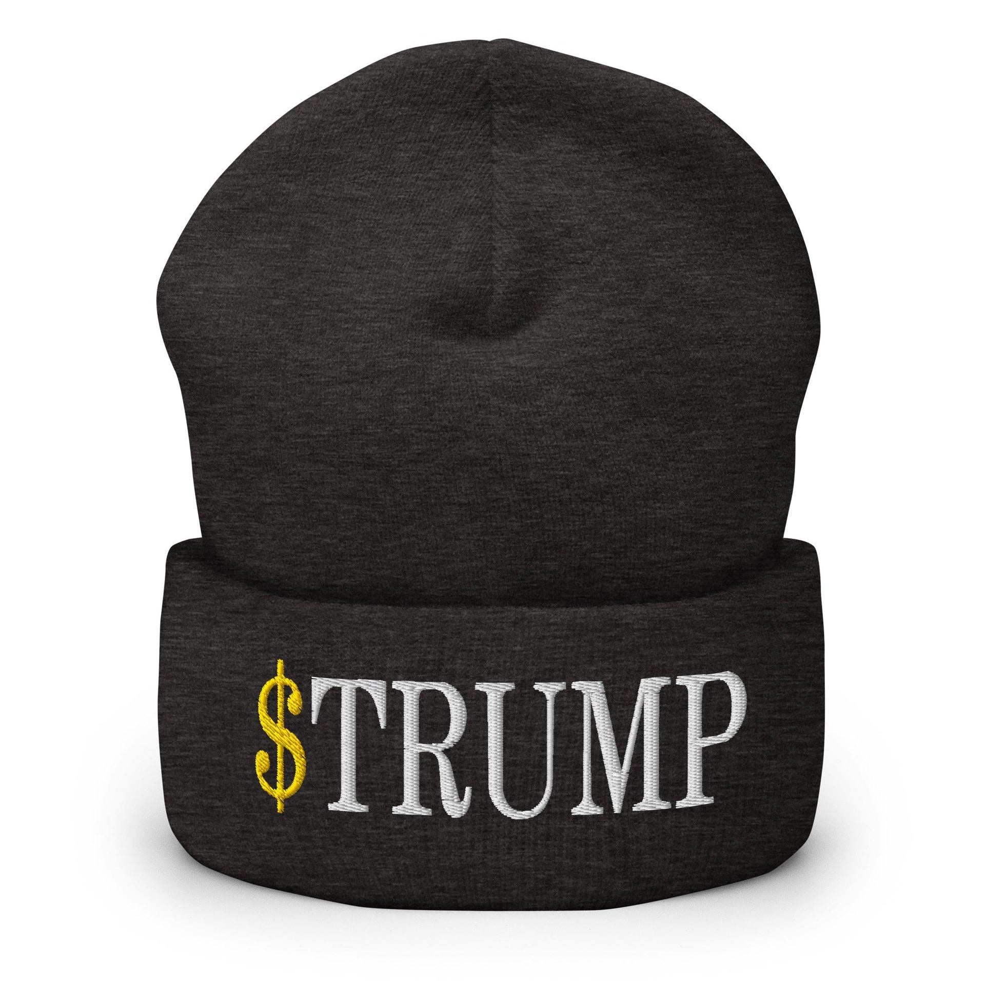 Premium $Trump Official Trump Meme Coin Embroidered Cuffed Knit Beanie | Custom Embroidery Available - Fast Turnaround Dark Grey Beanies Capital Crowns Crypto LADs