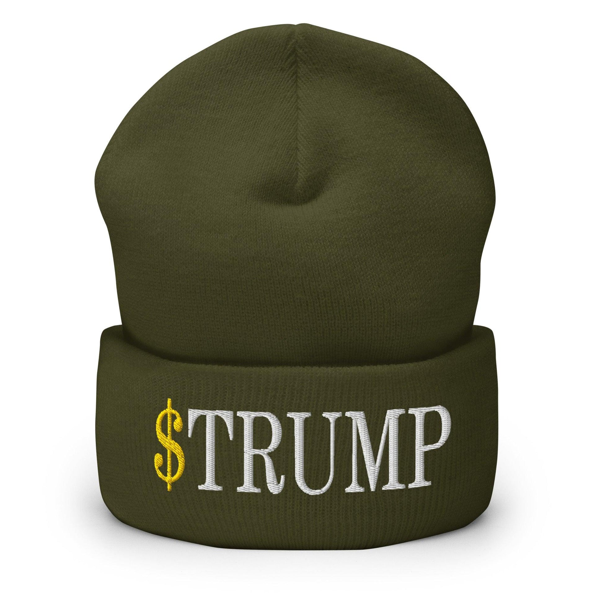 Premium $Trump Official Trump Meme Coin Embroidered Cuffed Knit Beanie | Custom Embroidery Available - Fast Turnaround Olive Beanies Capital Crowns Crypto LADs