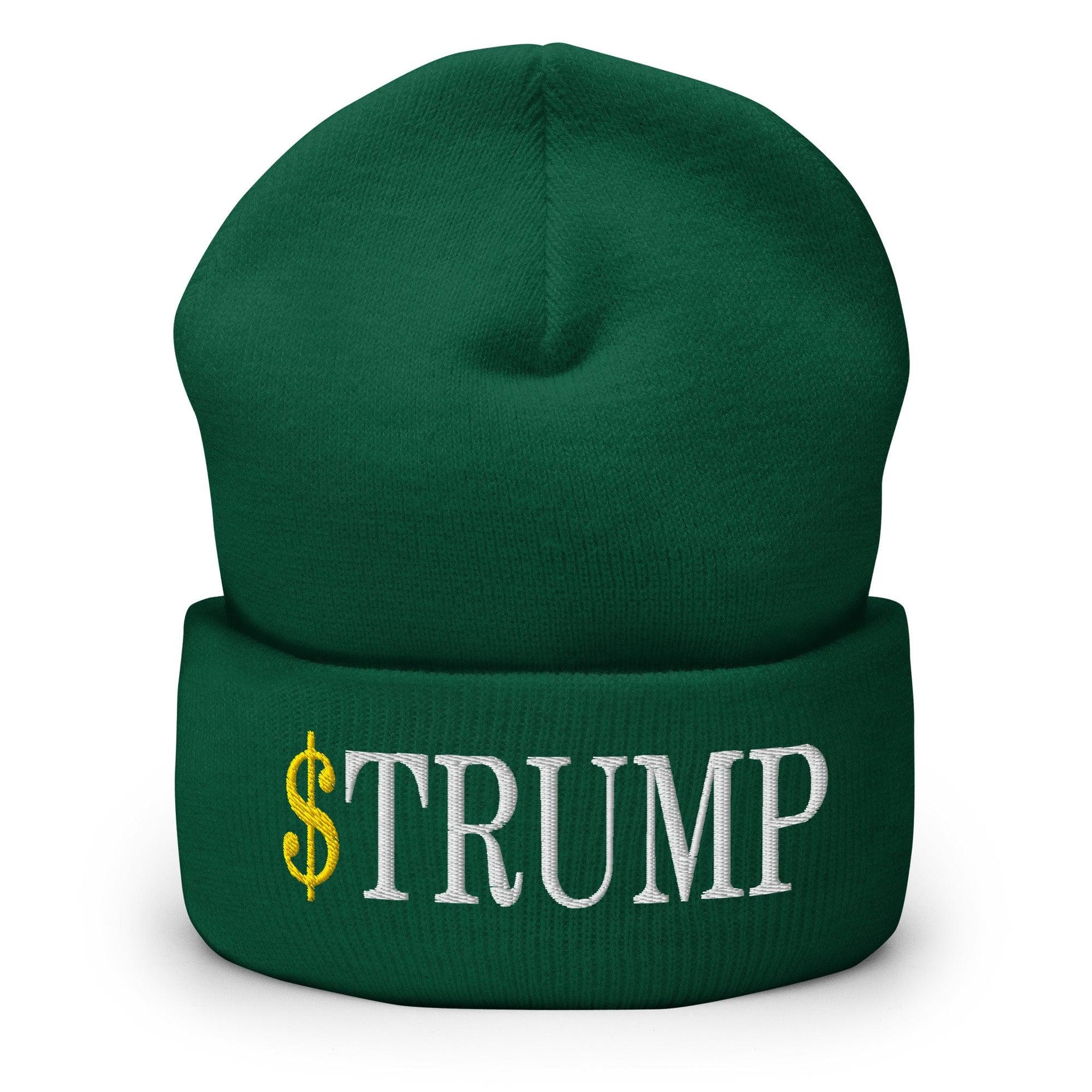 Premium $Trump Official Trump Meme Coin Embroidered Cuffed Knit Beanie | Custom Embroidery Available - Fast Turnaround Spruce Beanies Capital Crowns Crypto LADs