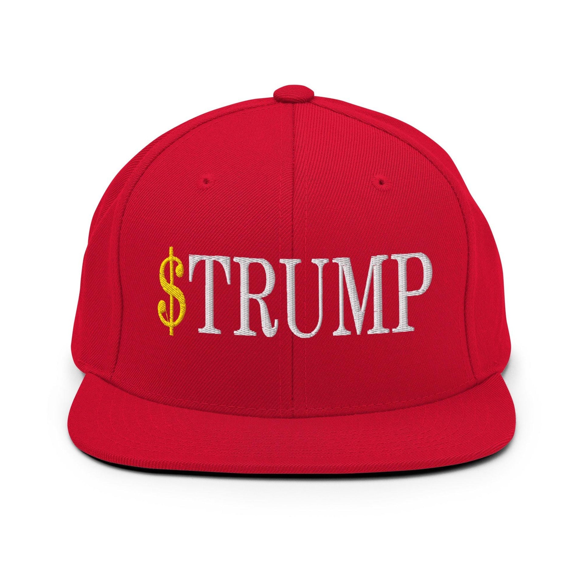 Premium $Trump Official Trump Meme Coin Embroidered Flat Brim Bill Snapback Hat | Custom Embroidery Available - Fast Turnaround Red Capital Crowns Crypto LADs Snapback Hats