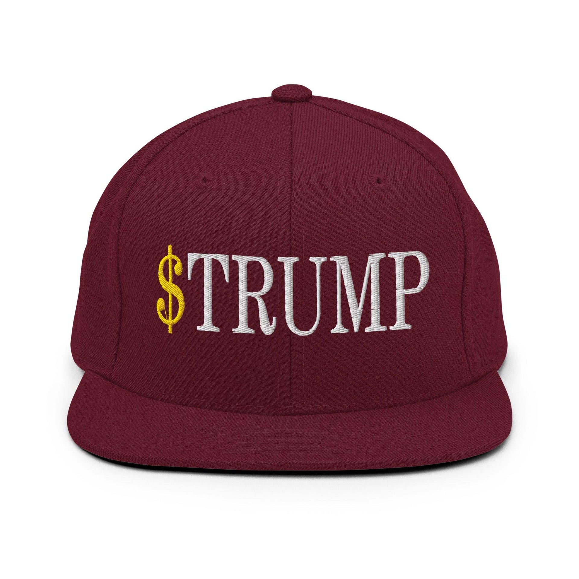 Premium $Trump Official Trump Meme Coin Embroidered Flat Brim Bill Snapback Hat | Custom Embroidery Available - Fast Turnaround Maroon Capital Crowns Crypto LADs Snapback Hats