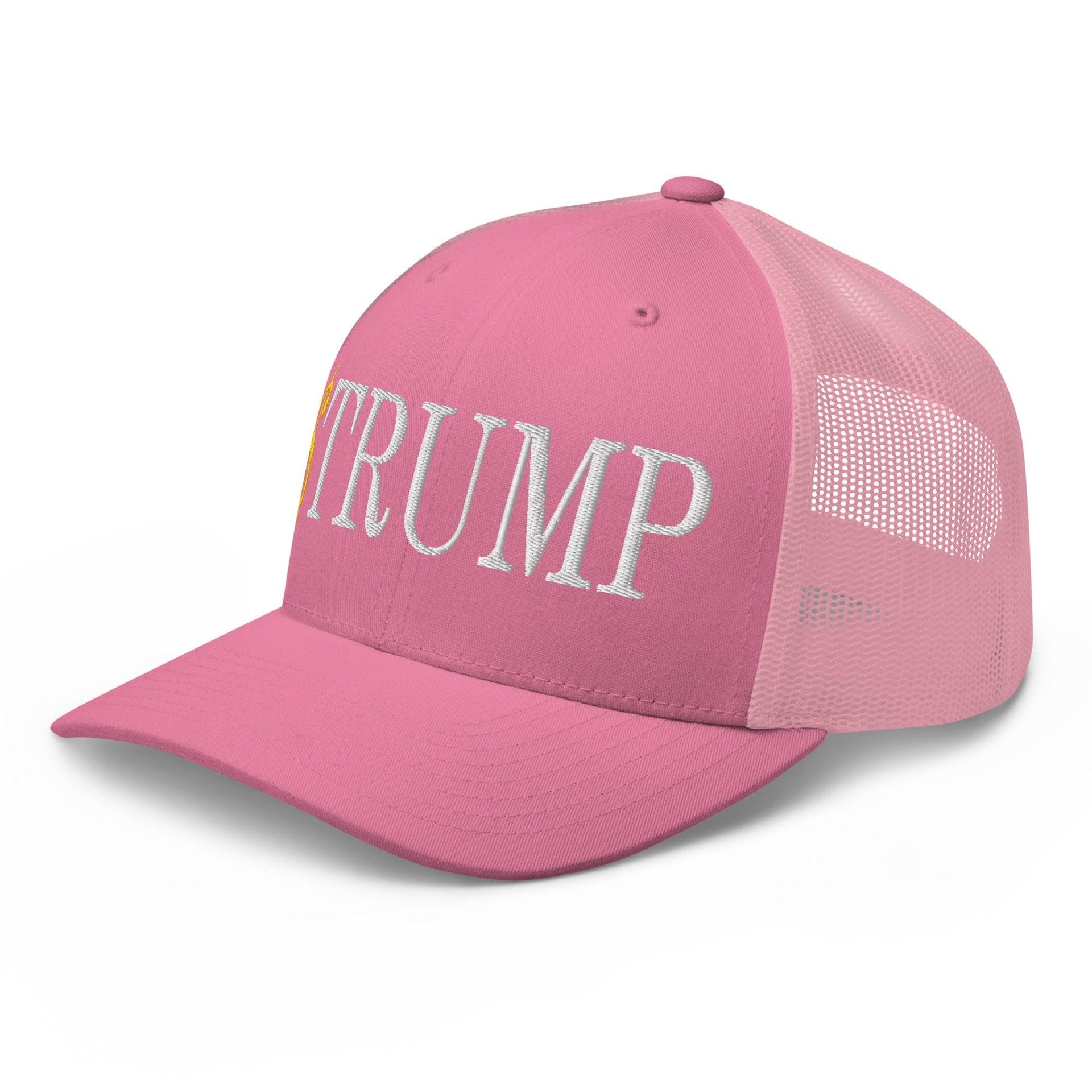 Premium $Trump Official Trump Meme Coin Embroidered Retro Mesh Trucker Hat | Custom Embroidery Available - Fast Turnaround Capital Crowns Crypto LADs Trucker Hats