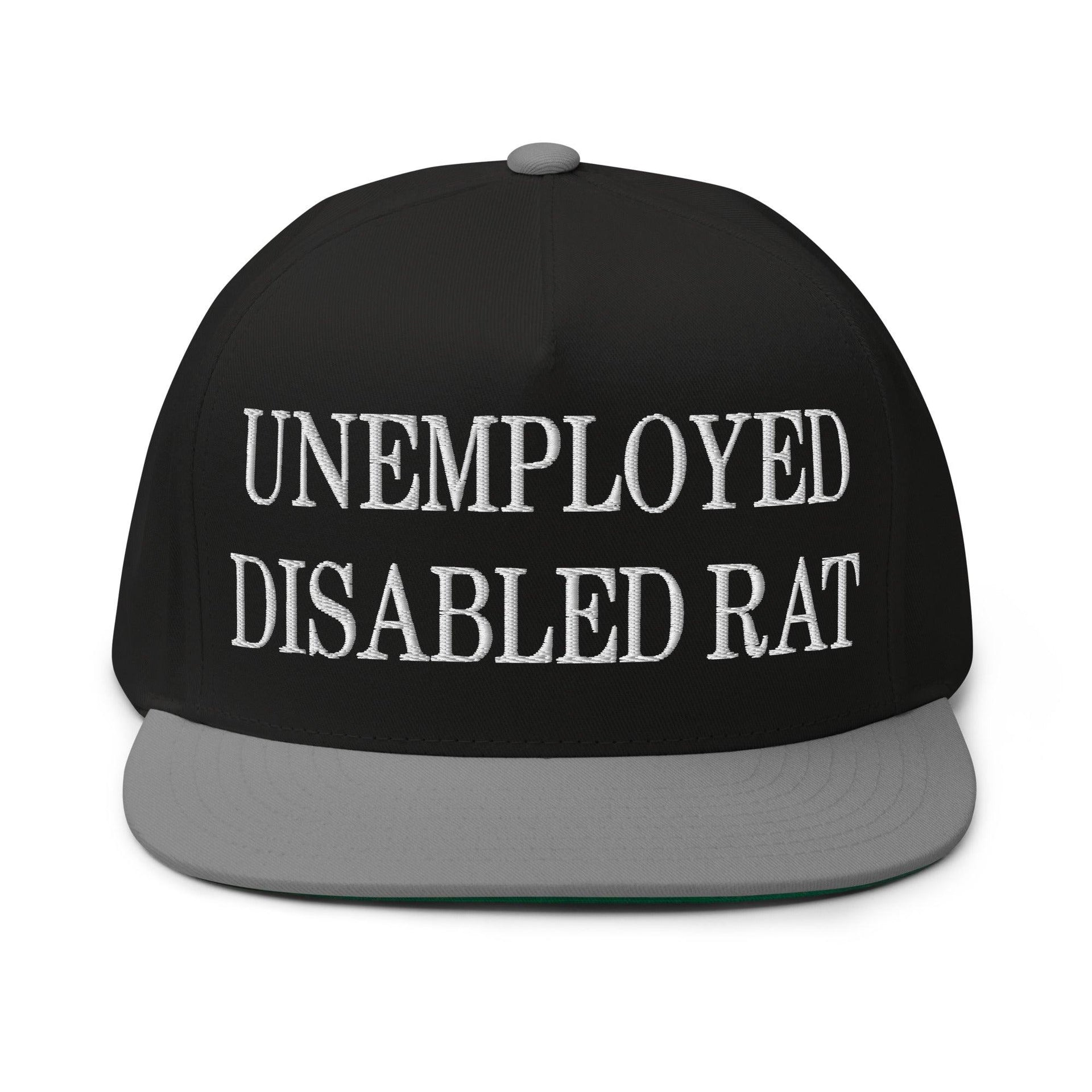 Unemployed Disabled Rat Embroidered 5 Panel Flat Bill Brim Snapback Hat Black Grey Capital Crowns Funny Snapback Hats