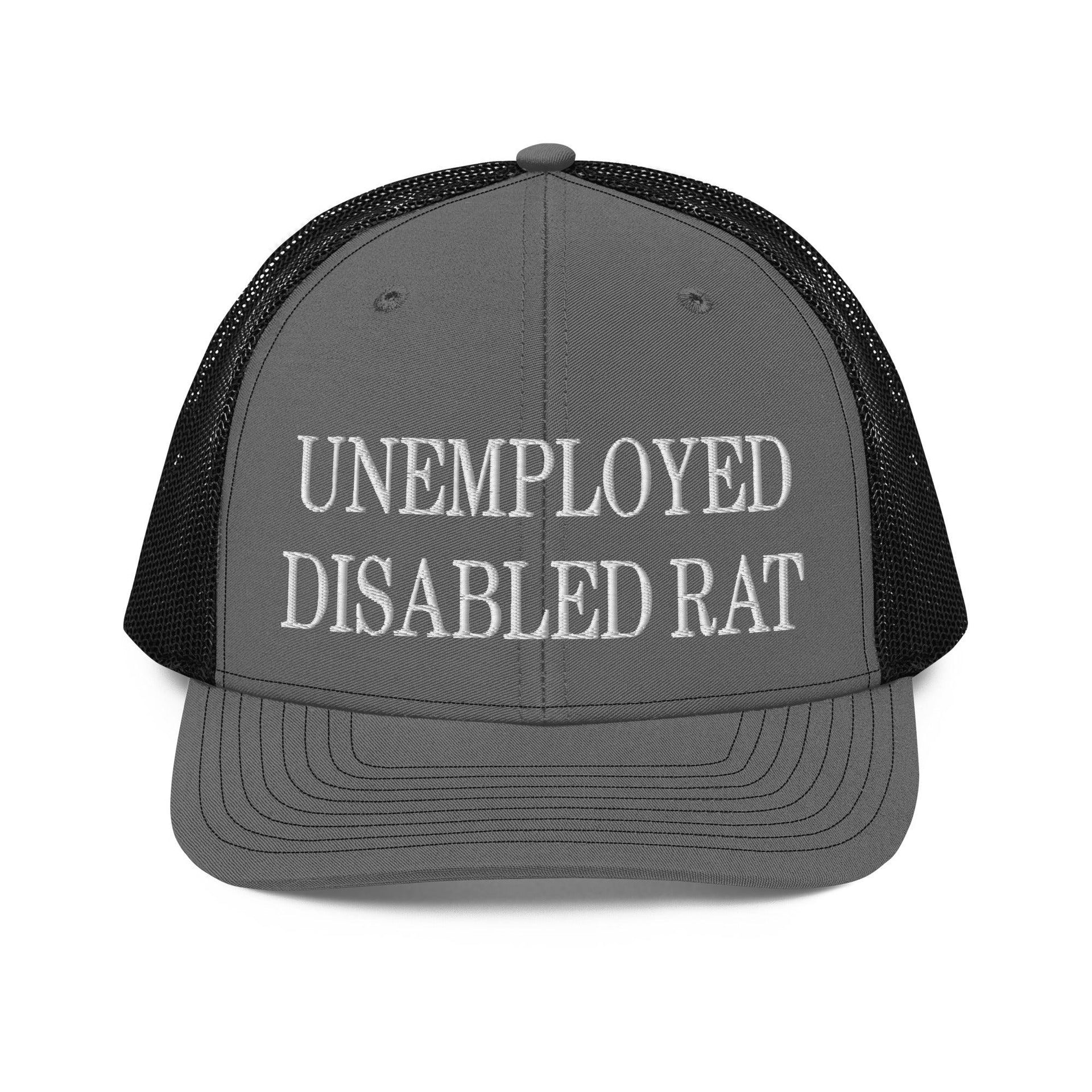 Unemployed Disabled Rat Embroidered Classic Mesh Trucker Hat Charcoal Black Capital Crowns Funny Trucker Hats