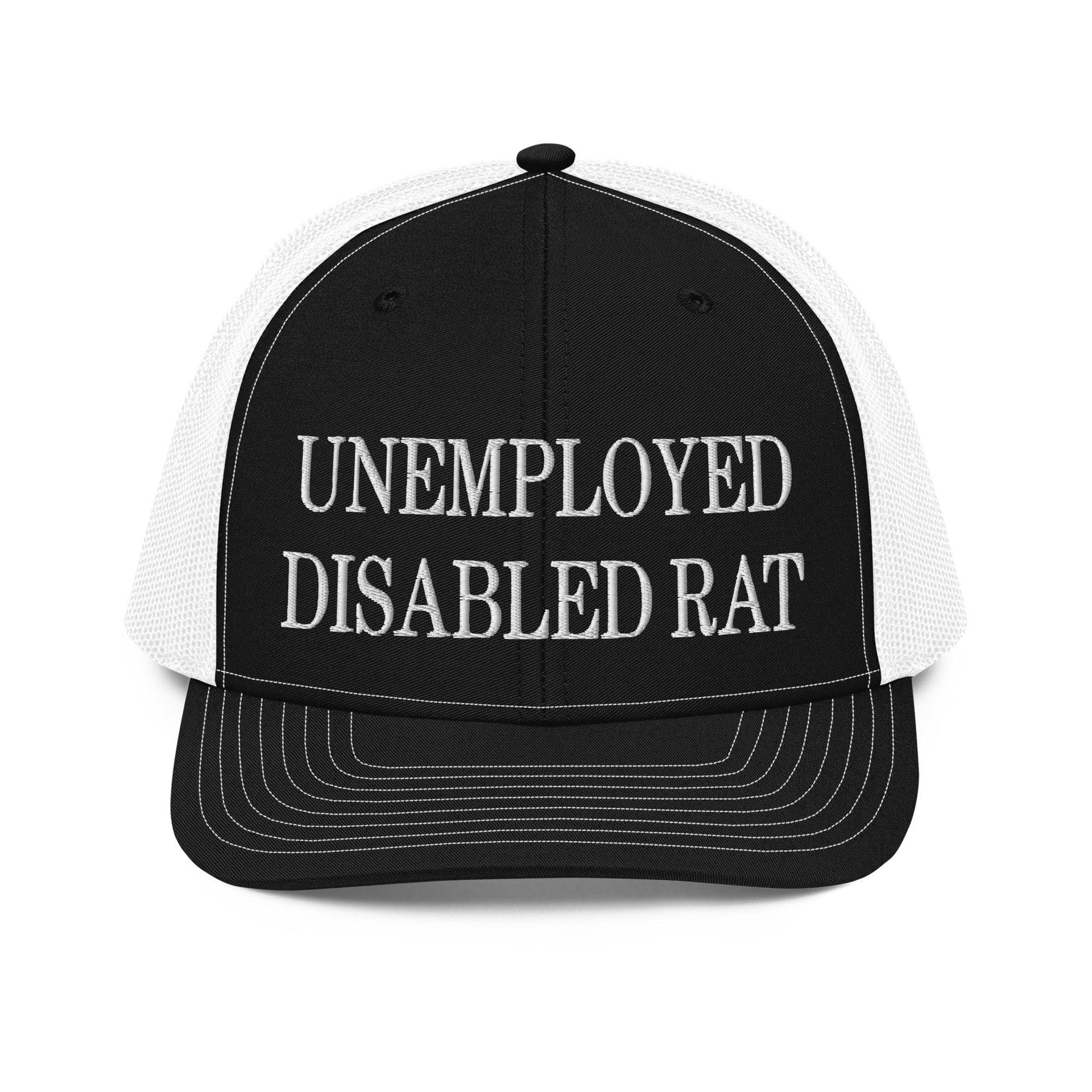 Unemployed Disabled Rat Embroidered Classic Mesh Trucker Hat Black White Capital Crowns Funny Trucker Hats
