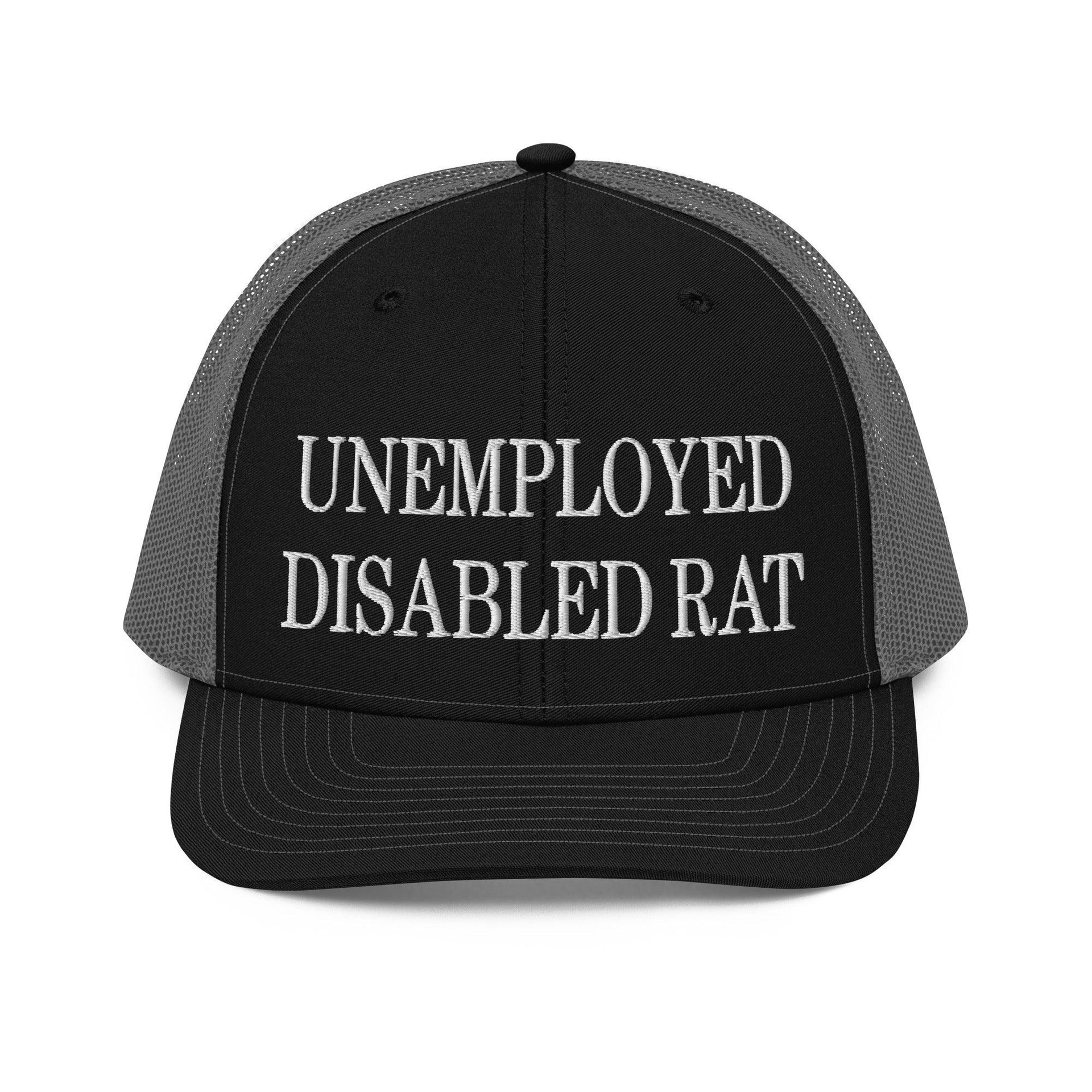 Unemployed Disabled Rat Embroidered Classic Mesh Trucker Hat Black Charcoal Capital Crowns Funny Trucker Hats