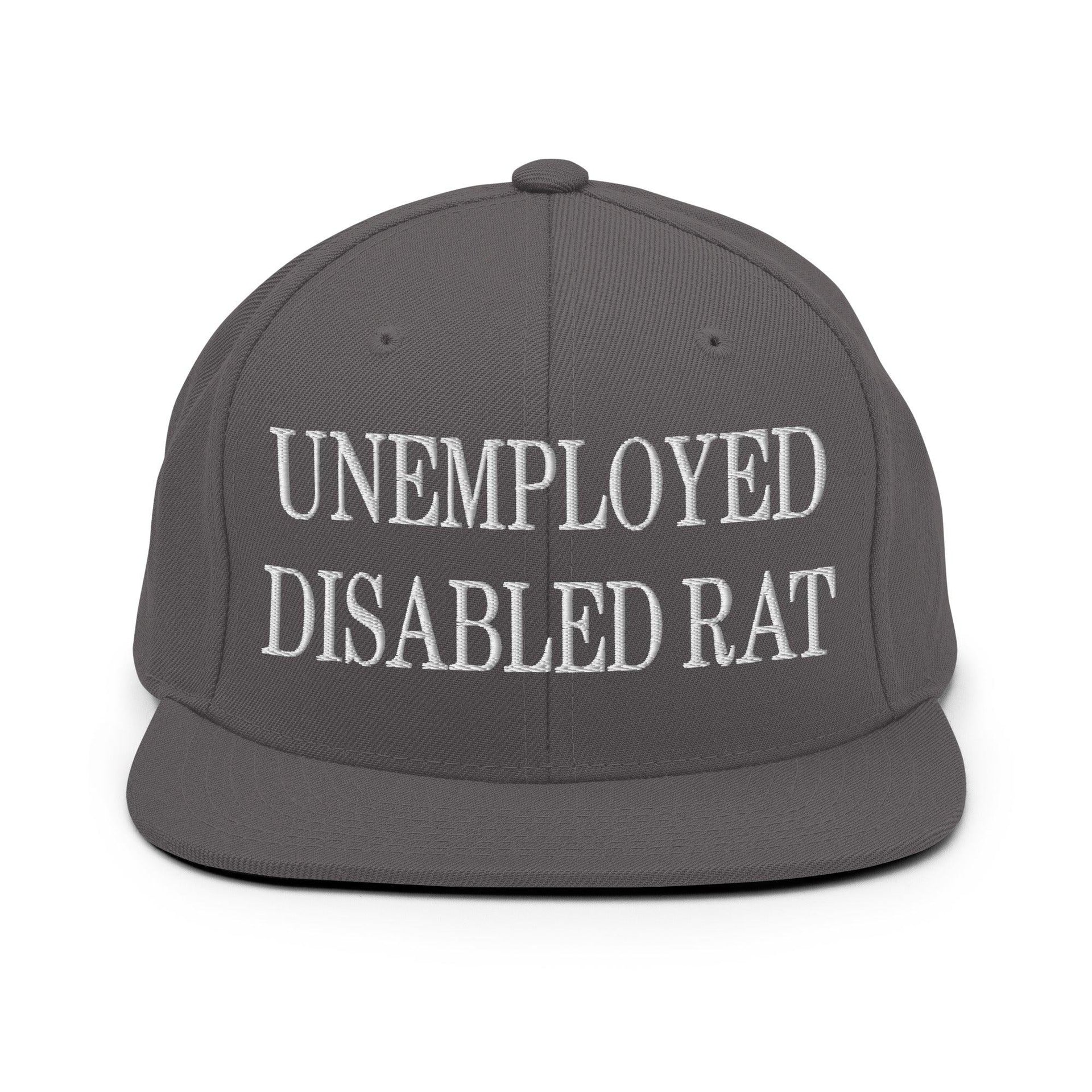 Unemployed Disabled Rat Embroidered Flat Bill Brim Snapback Hat Dark Grey Capital Crowns Funny Snapback Hats