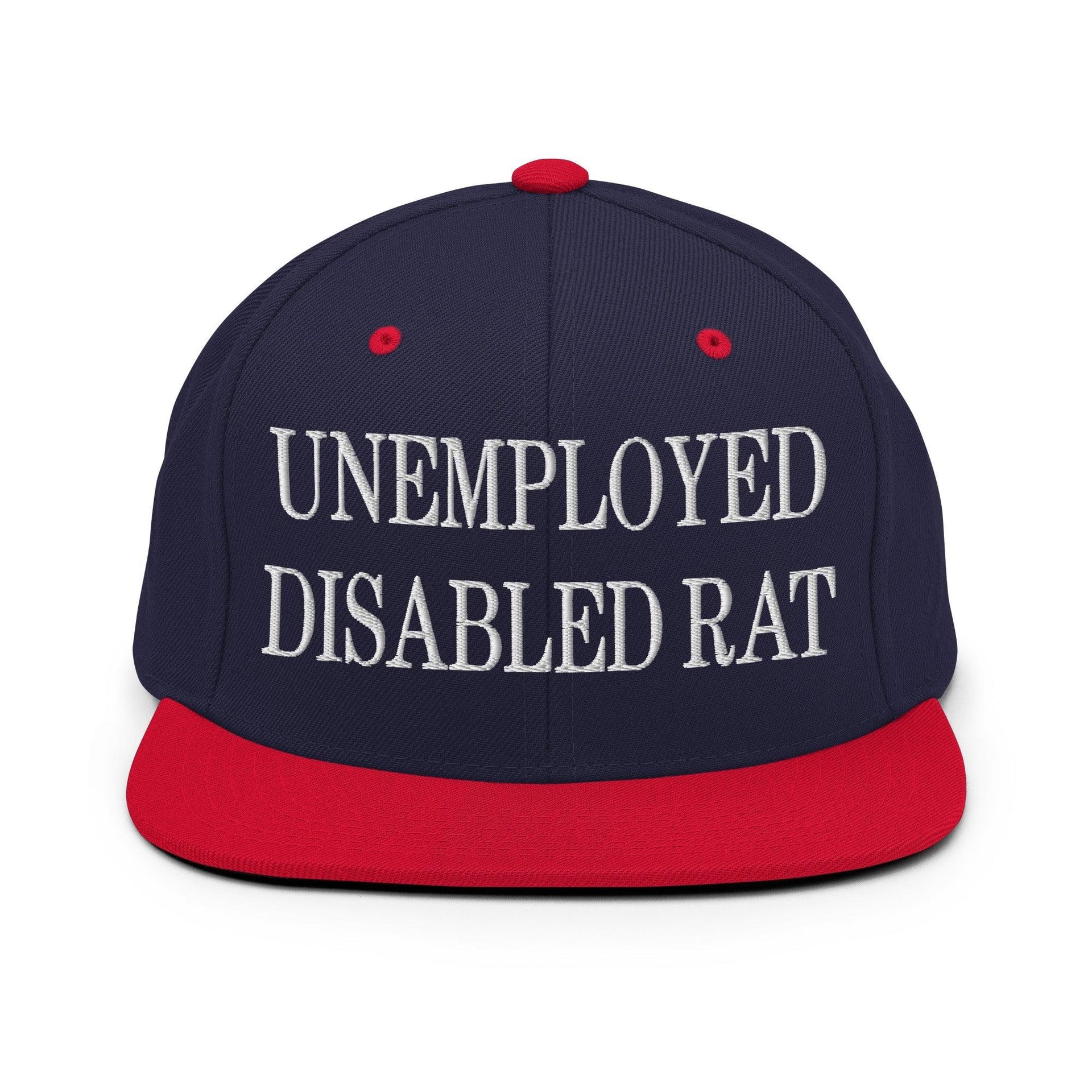 Unemployed Disabled Rat Embroidered Flat Bill Brim Snapback Hat Navy Red Capital Crowns Funny Snapback Hats