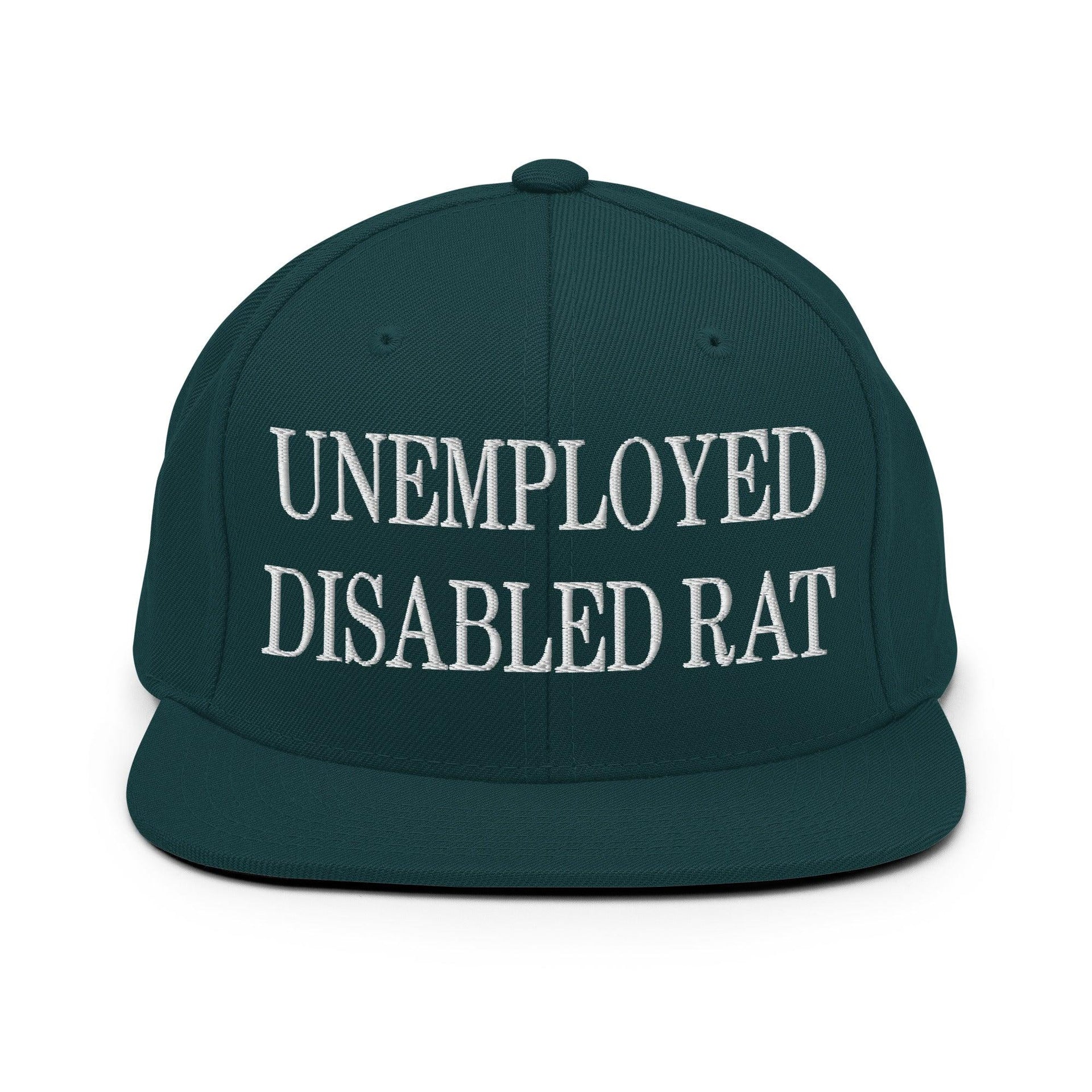 Unemployed Disabled Rat Embroidered Flat Bill Brim Snapback Hat Spruce Capital Crowns Funny Snapback Hats