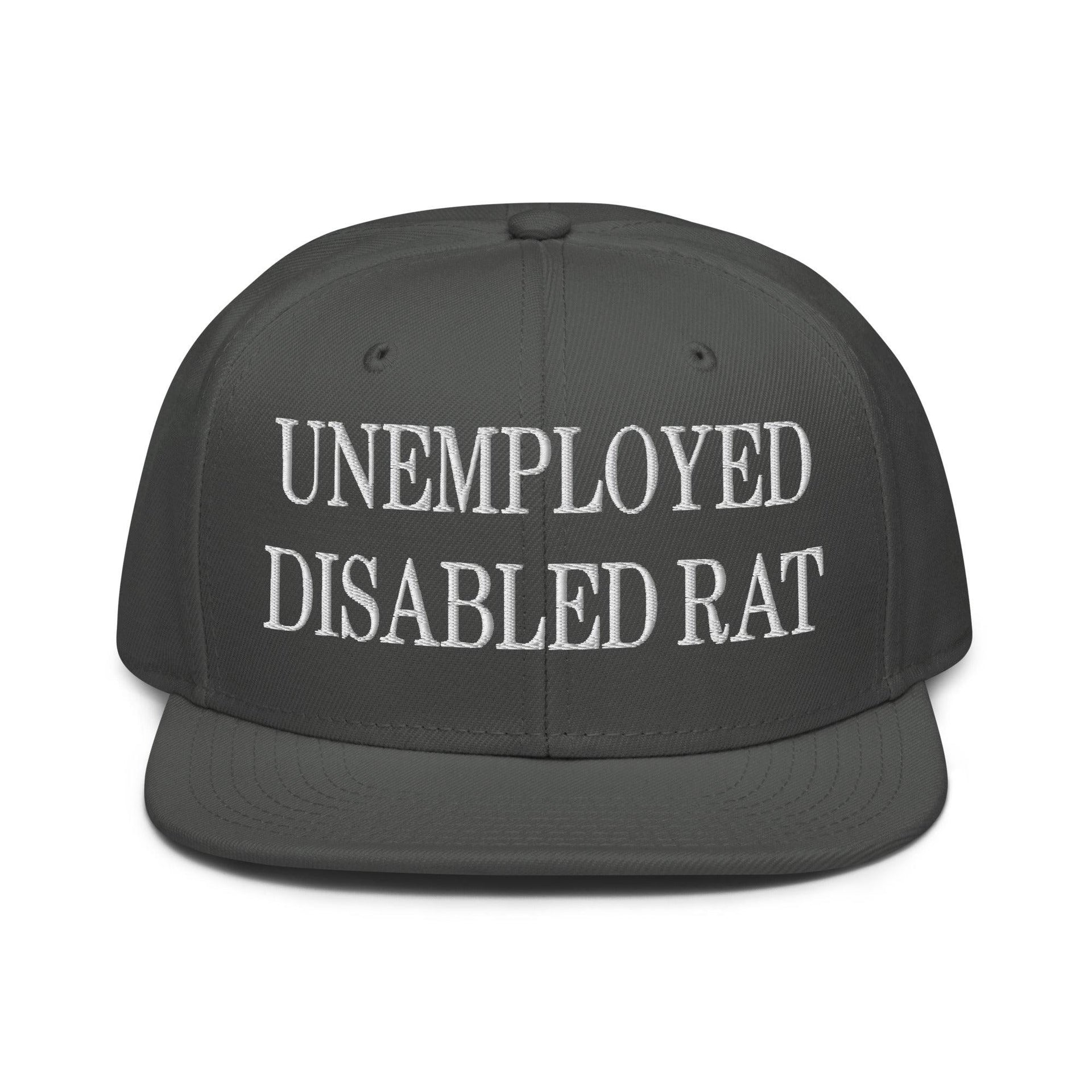 Unemployed Disabled Rat Embroidered Flat Brim Bill Snapback Hat Charcoal gray Capital Crowns Funny Snapback Hats