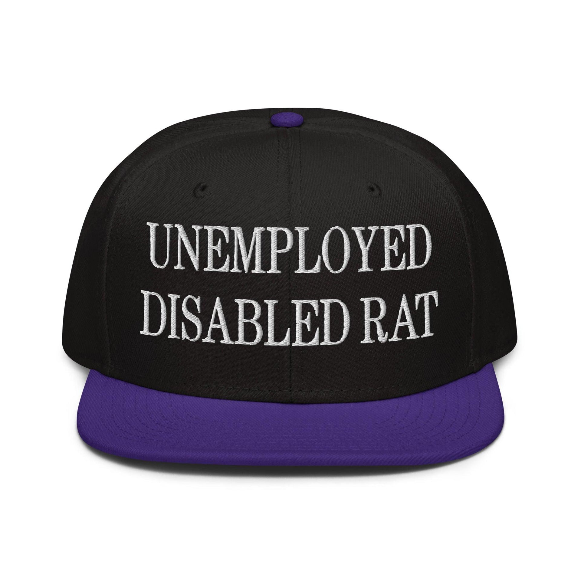 Unemployed Disabled Rat Embroidered Flat Brim Bill Snapback Hat Purple Black Black Capital Crowns Funny Snapback Hats