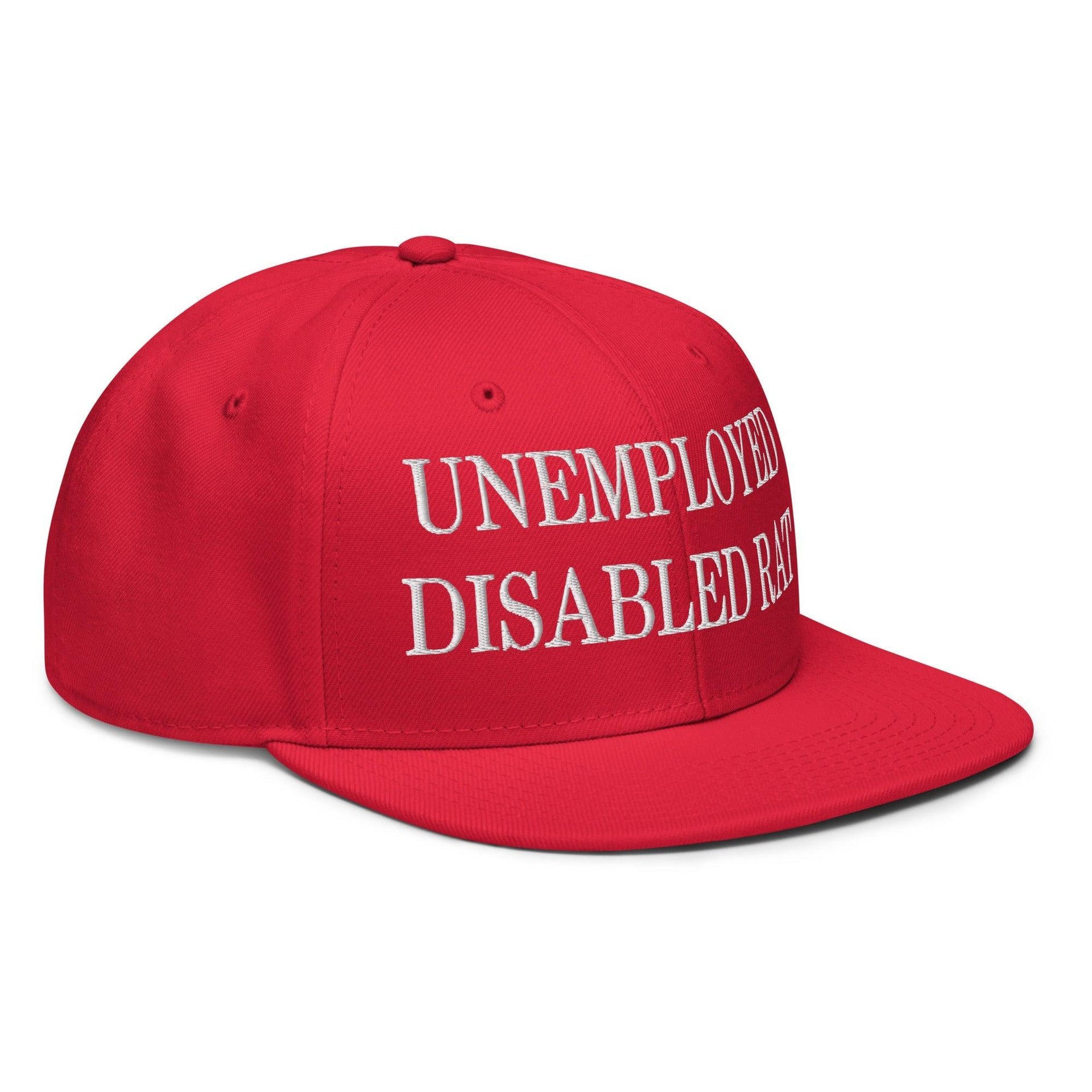 Unemployed Disabled Rat Embroidered Flat Brim Bill Snapback Hat Capital Crowns Funny Snapback Hats