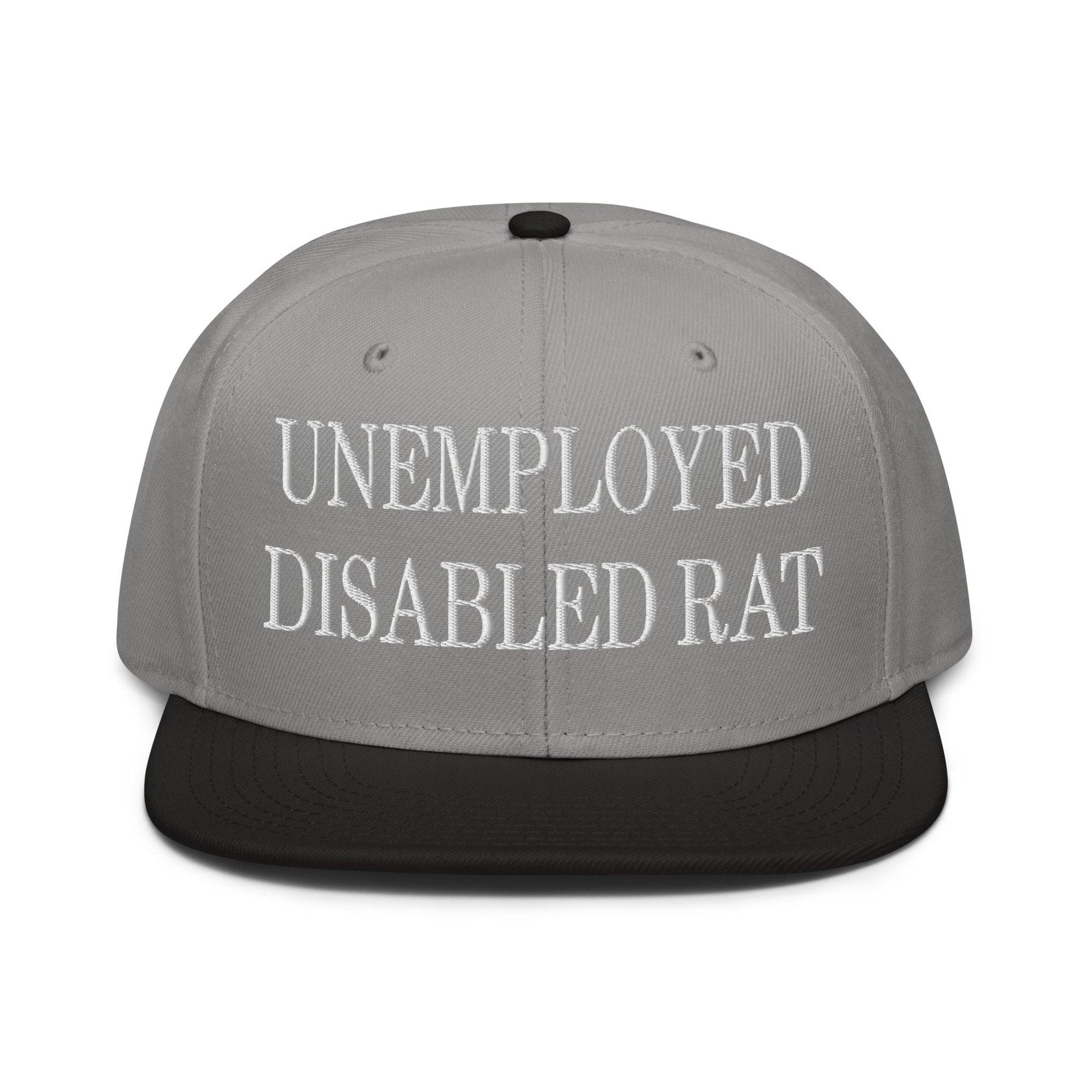 Unemployed Disabled Rat Embroidered Flat Brim Bill Snapback Hat Black Gray Gray Capital Crowns Funny Snapback Hats