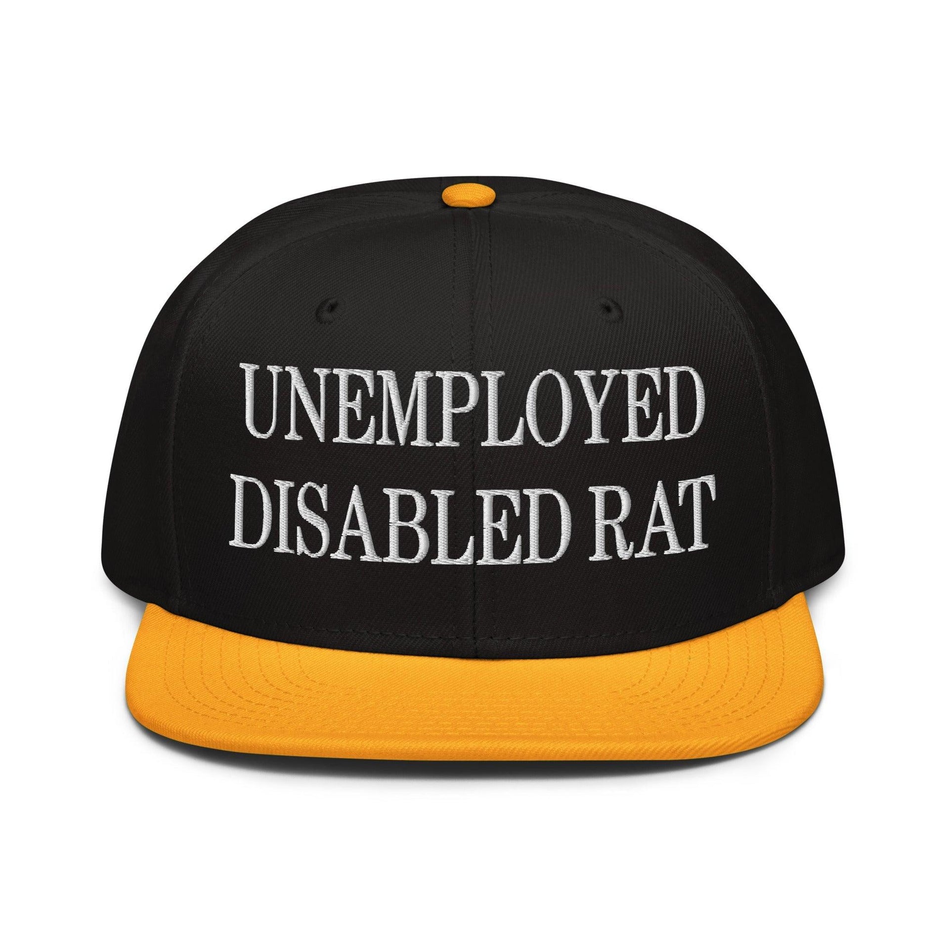 Unemployed Disabled Rat Embroidered Flat Brim Bill Snapback Hat Gold Black Black Capital Crowns Funny Snapback Hats