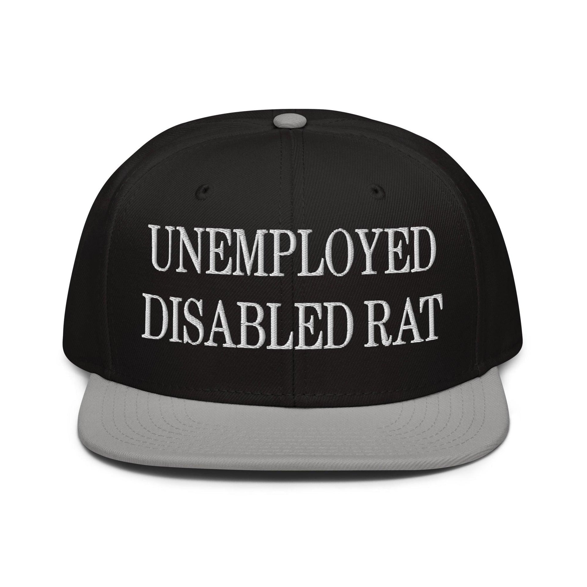 Unemployed Disabled Rat Embroidered Flat Brim Bill Snapback Hat Gray Black Black Capital Crowns Funny Snapback Hats