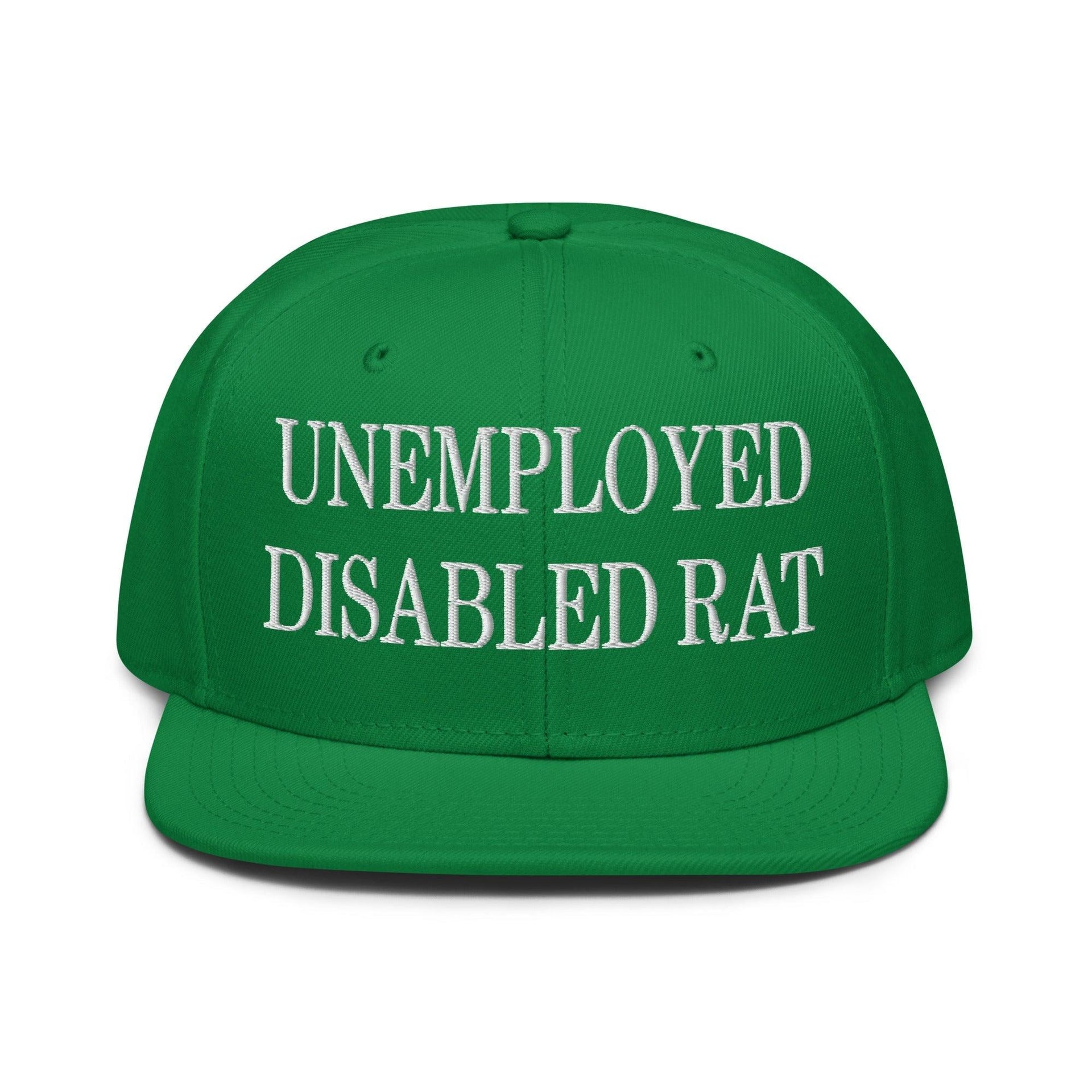Unemployed Disabled Rat Embroidered Flat Brim Bill Snapback Hat Kelly Green Capital Crowns Funny Snapback Hats