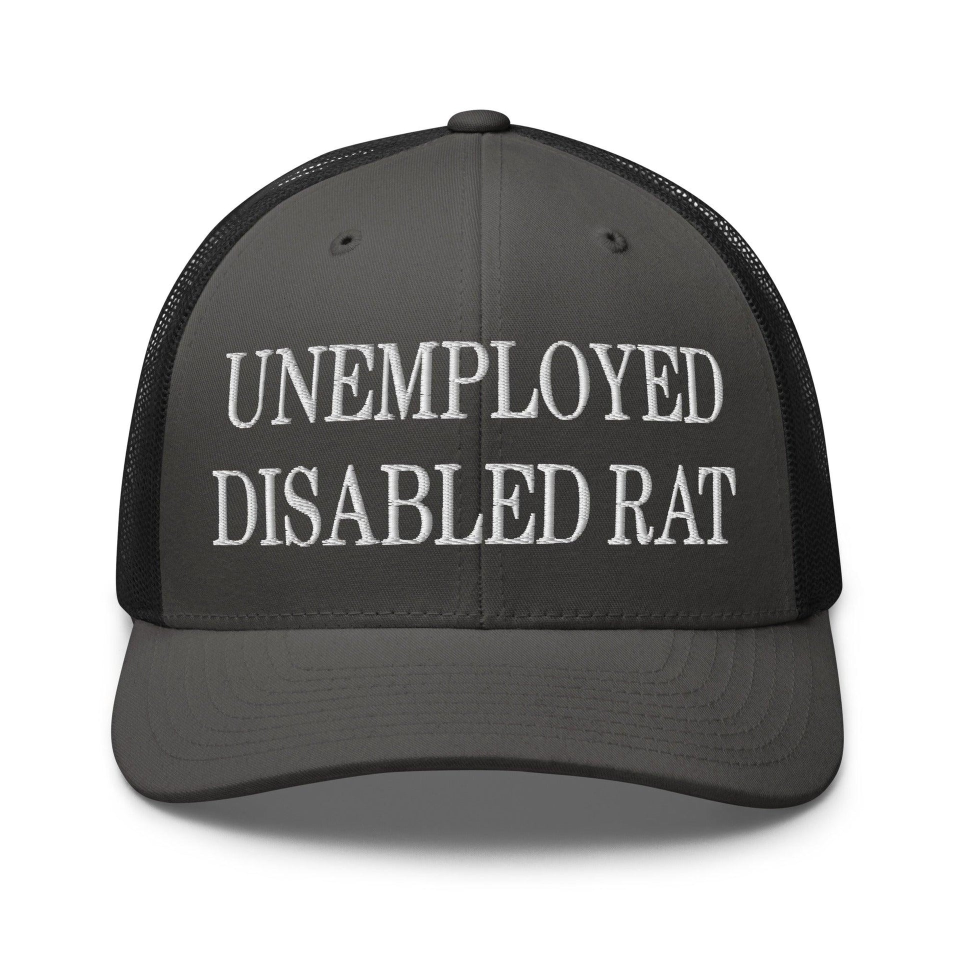 Unemployed Disabled Rat Embroidered Mesh Trucker Hat Charcoal Black Capital Crowns Funny Trucker Hats