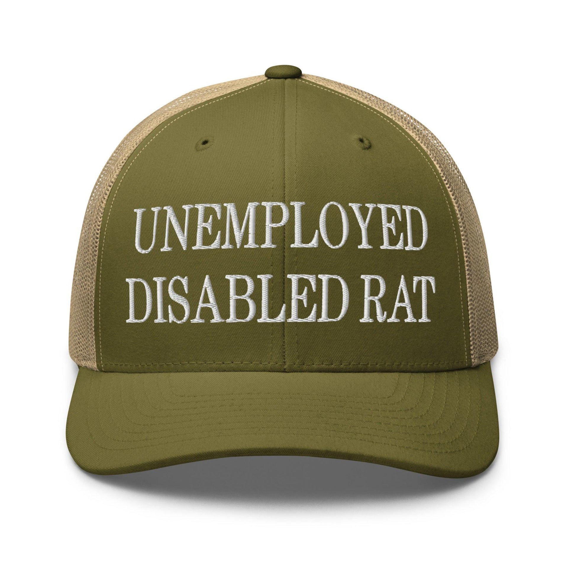 Unemployed Disabled Rat Embroidered Mesh Trucker Hat Moss Khaki Capital Crowns Funny Trucker Hats