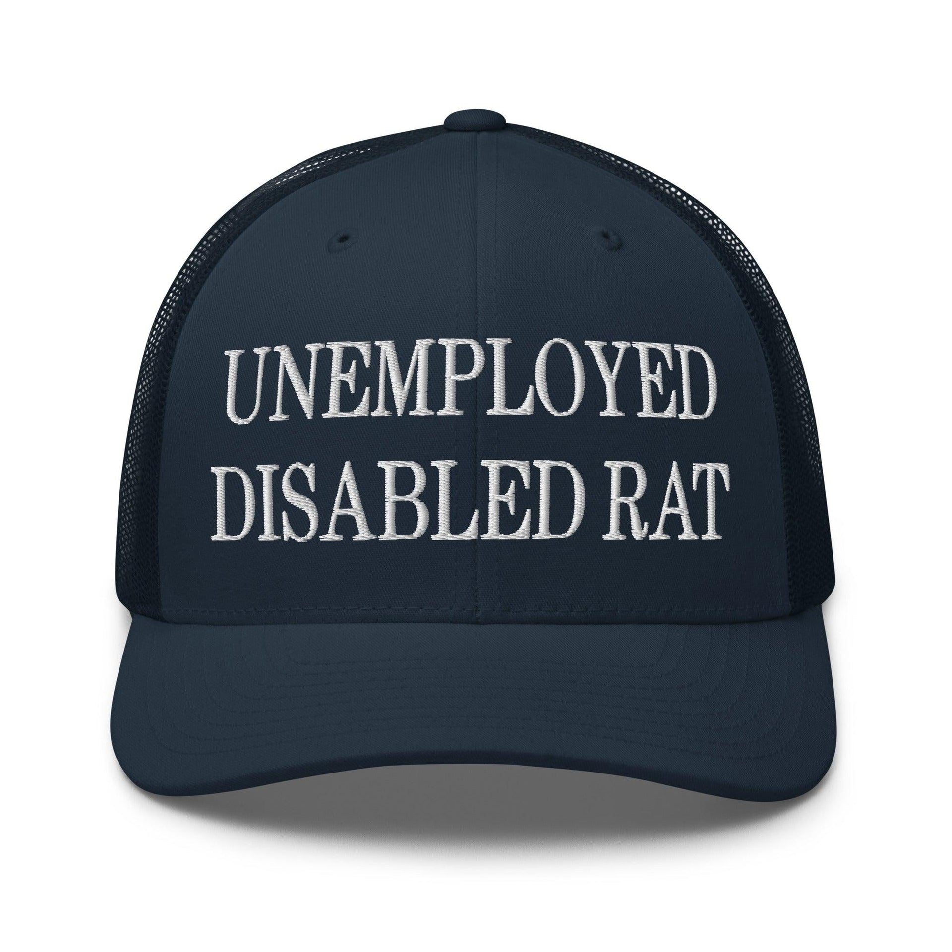 Unemployed Disabled Rat Embroidered Mesh Trucker Hat Navy Capital Crowns Funny Trucker Hats
