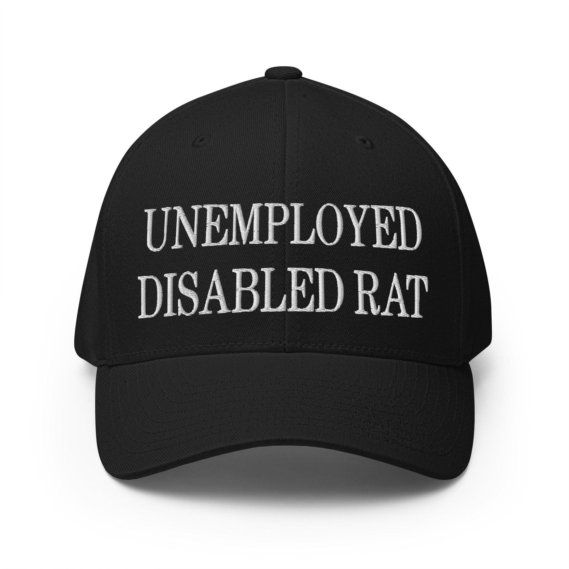 Unemployed Disabled Rat Embroidered Stretch Fit Baseball Hat Black Capital Crowns Funny Stretch Fit