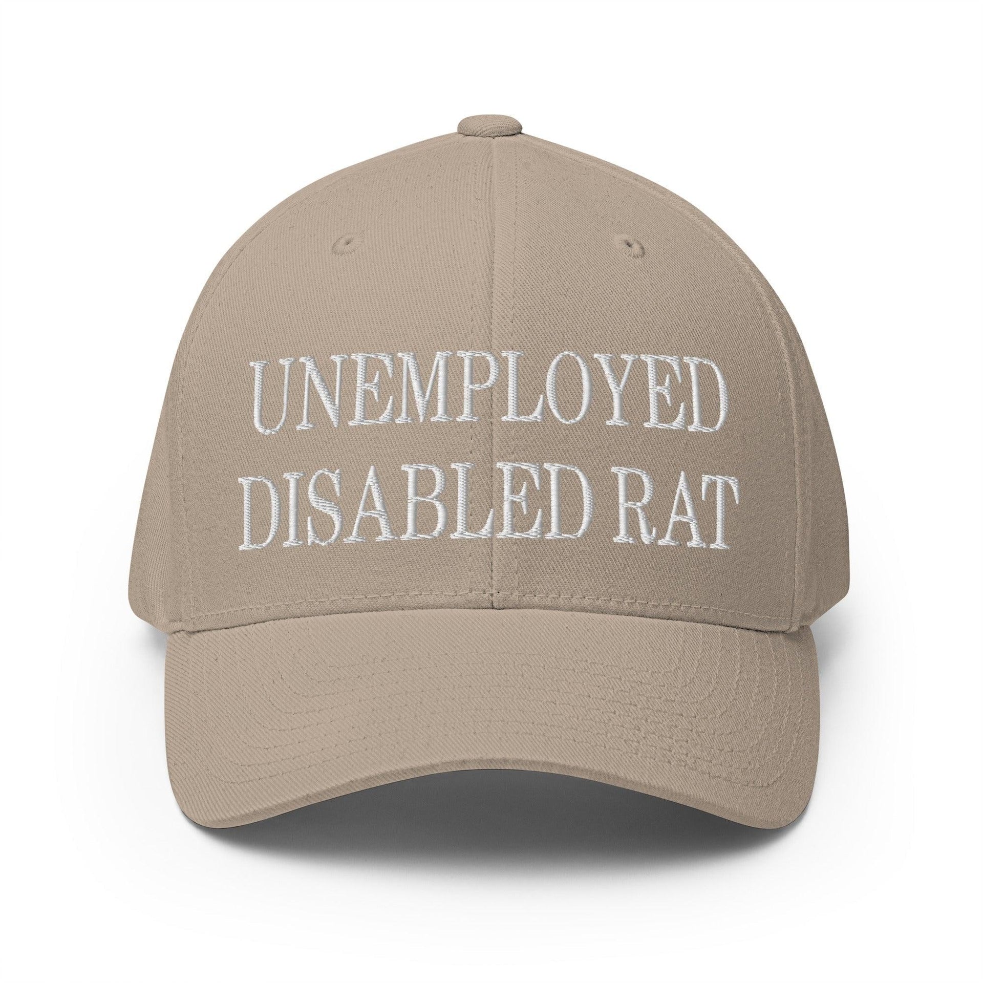 Unemployed Disabled Rat Embroidered Stretch Fit Baseball Hat Khaki Capital Crowns Funny Stretch Fit